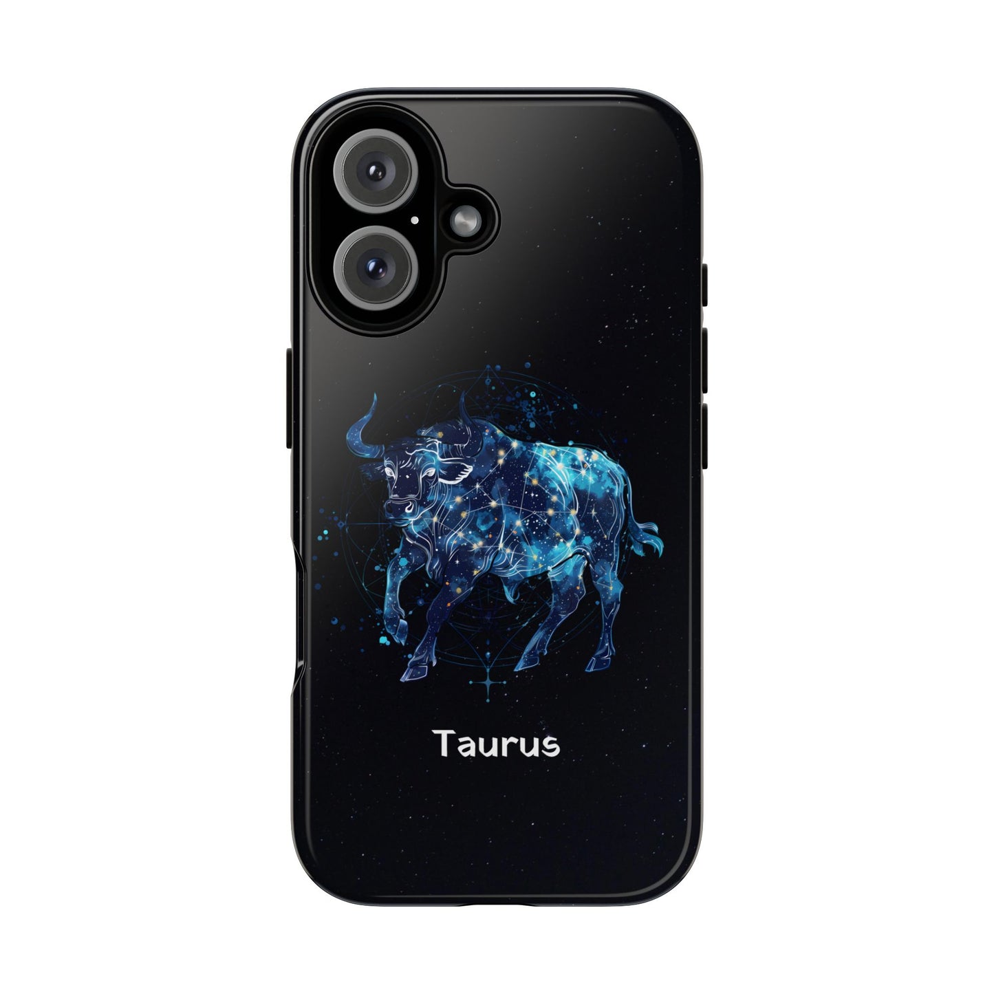 Taurus Zodiac Star Sign Black Glossy Phone Case Tough Protection for iPhone or Samsung Galaxy