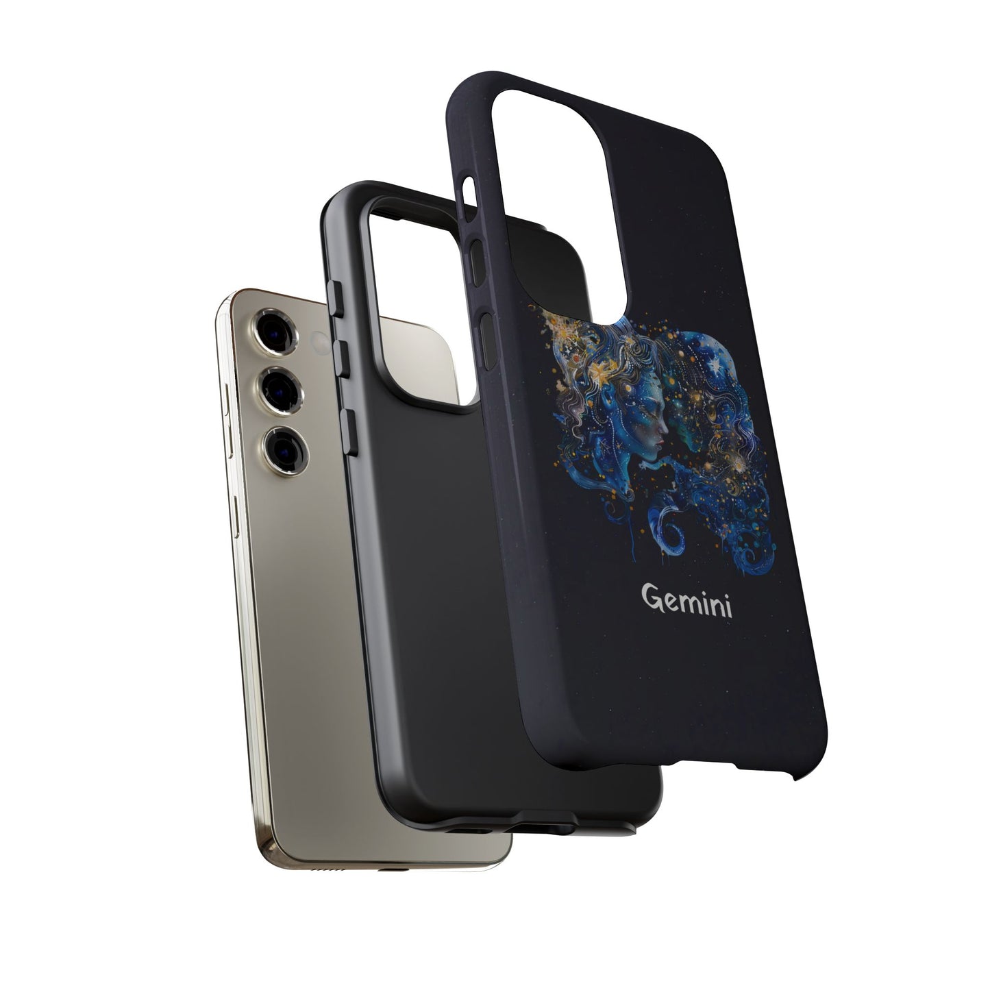 Gemini Zodiac Star Sign Black Glossy Phone Case Tough Protection for iPhone or Samsung Galaxy