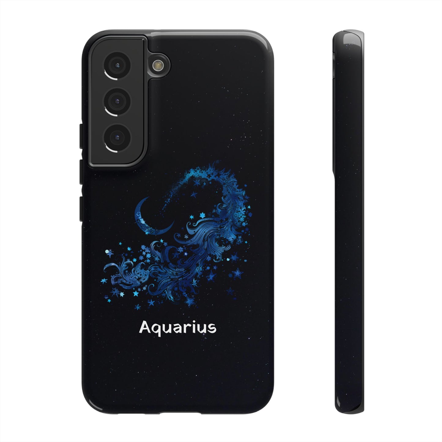 Aquarius Zodiac Star Sign Black Glossy Phone Case Tough Protection for iPhone or Samsung Galaxy