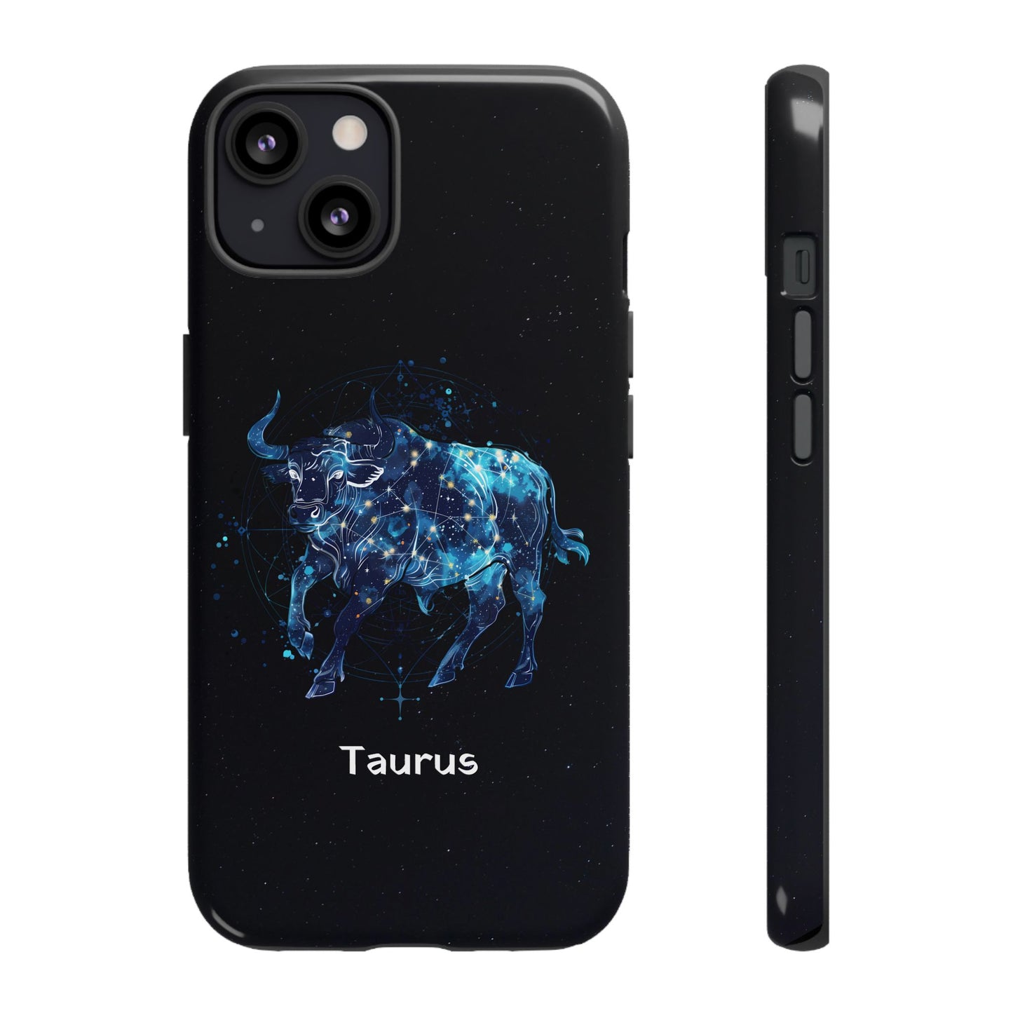 Taurus Zodiac Star Sign Black Glossy Phone Case Tough Protection for iPhone or Samsung Galaxy