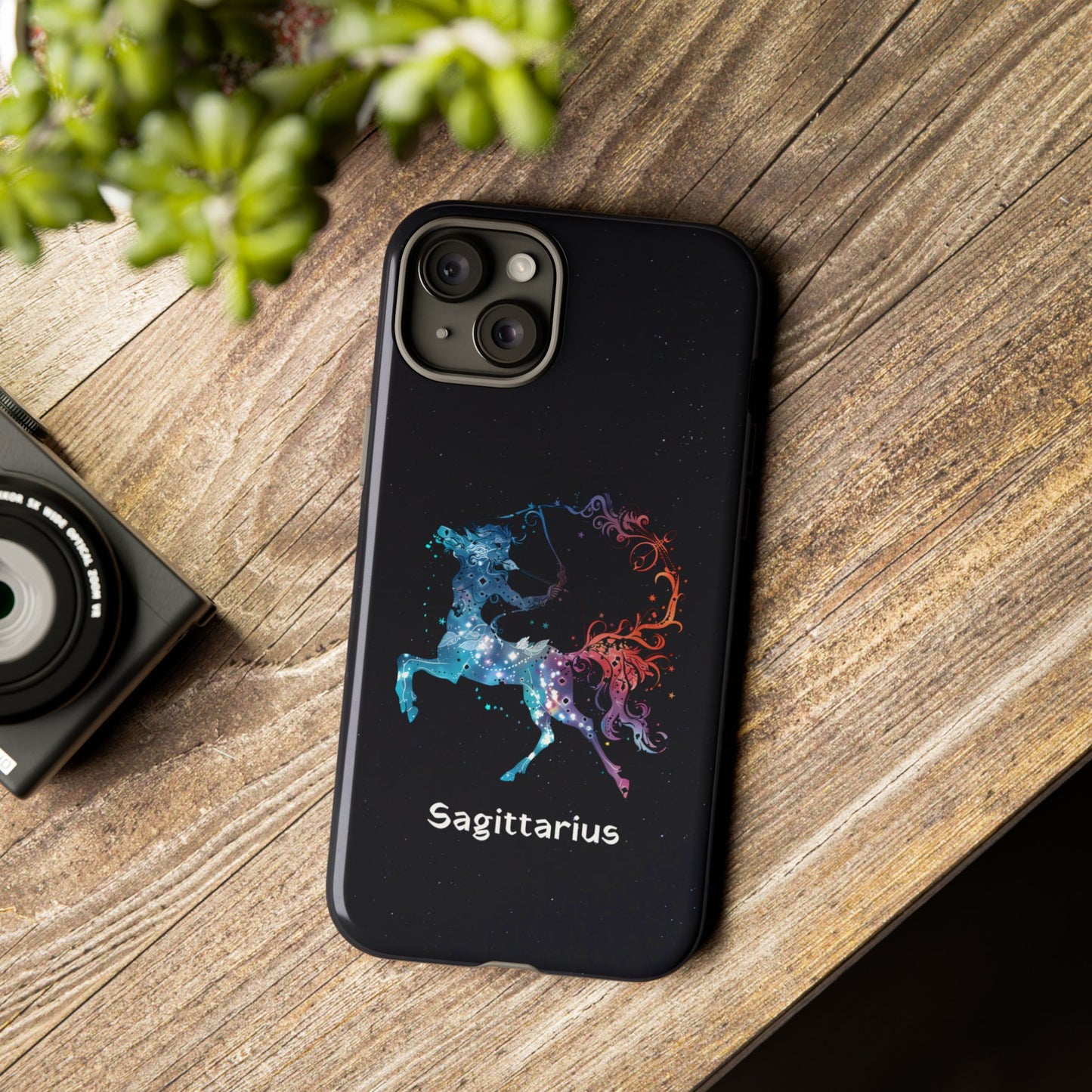 Sagittarius Zodiac Star Sign Black Glossy Phone Case Tough Protection for iPhone or Samsung Galaxy