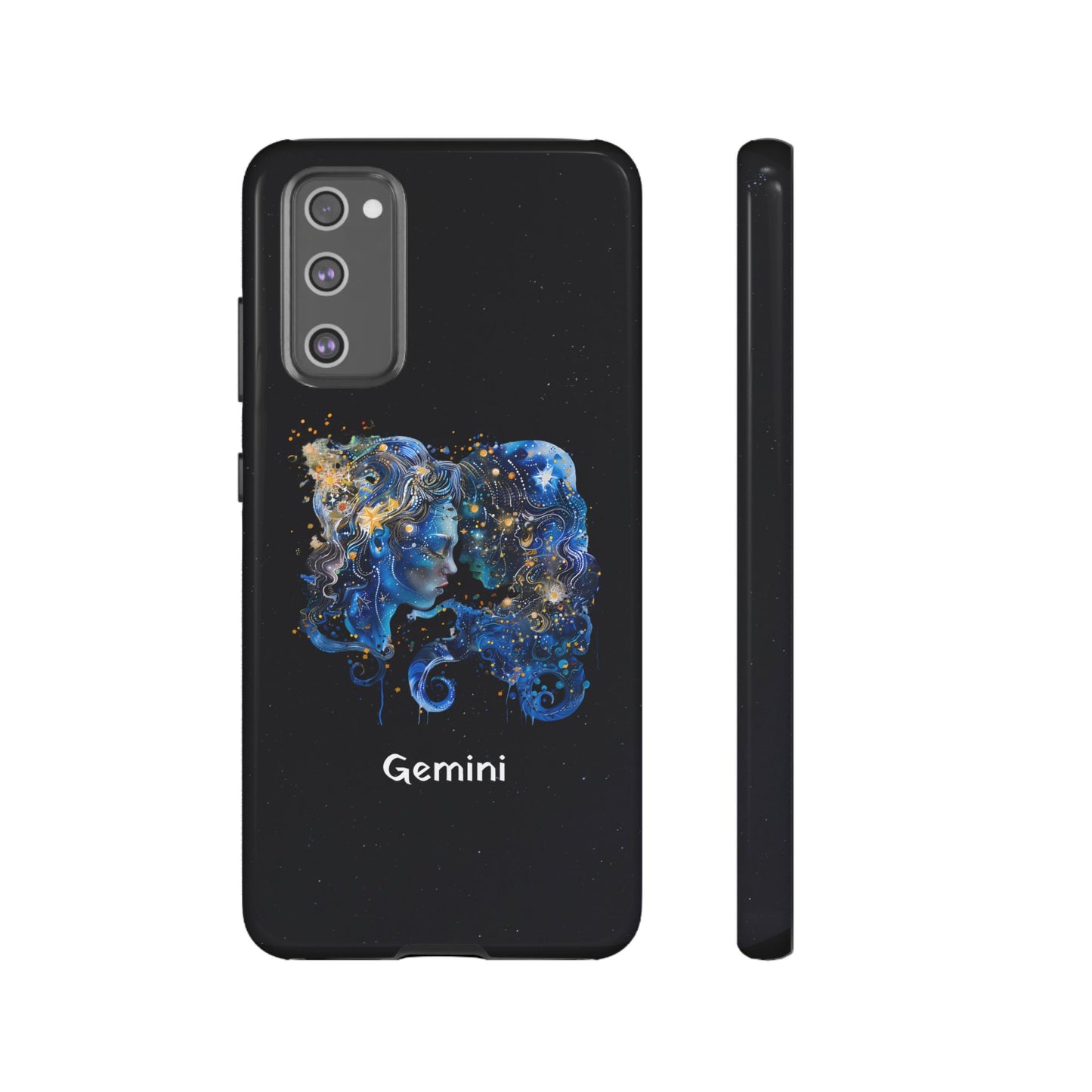 Gemini Zodiac Star Sign Black Glossy Phone Case Tough Protection for iPhone or Samsung Galaxy