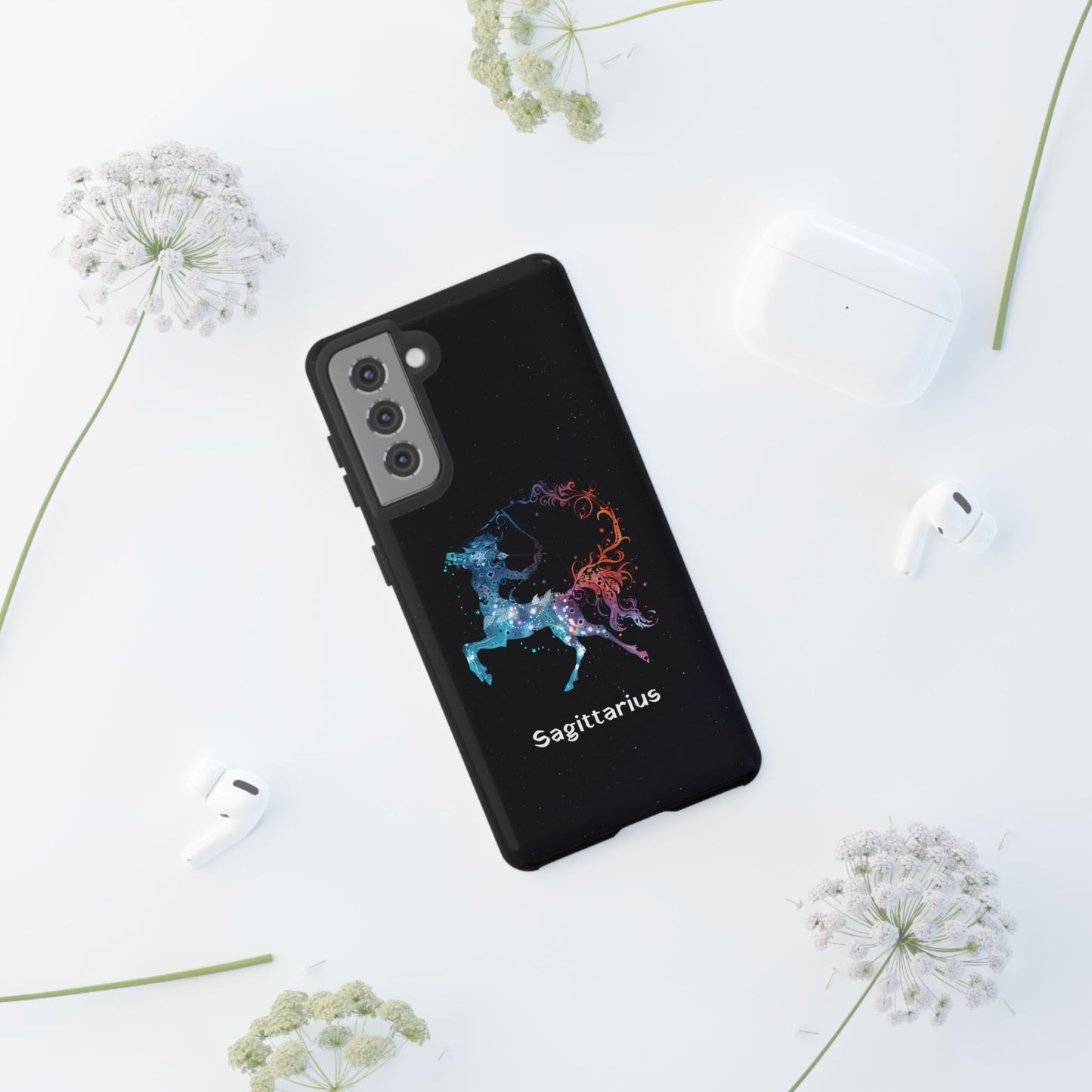 Sagittarius Zodiac Star Sign Black Glossy Phone Case Tough Protection for iPhone or Samsung Galaxy