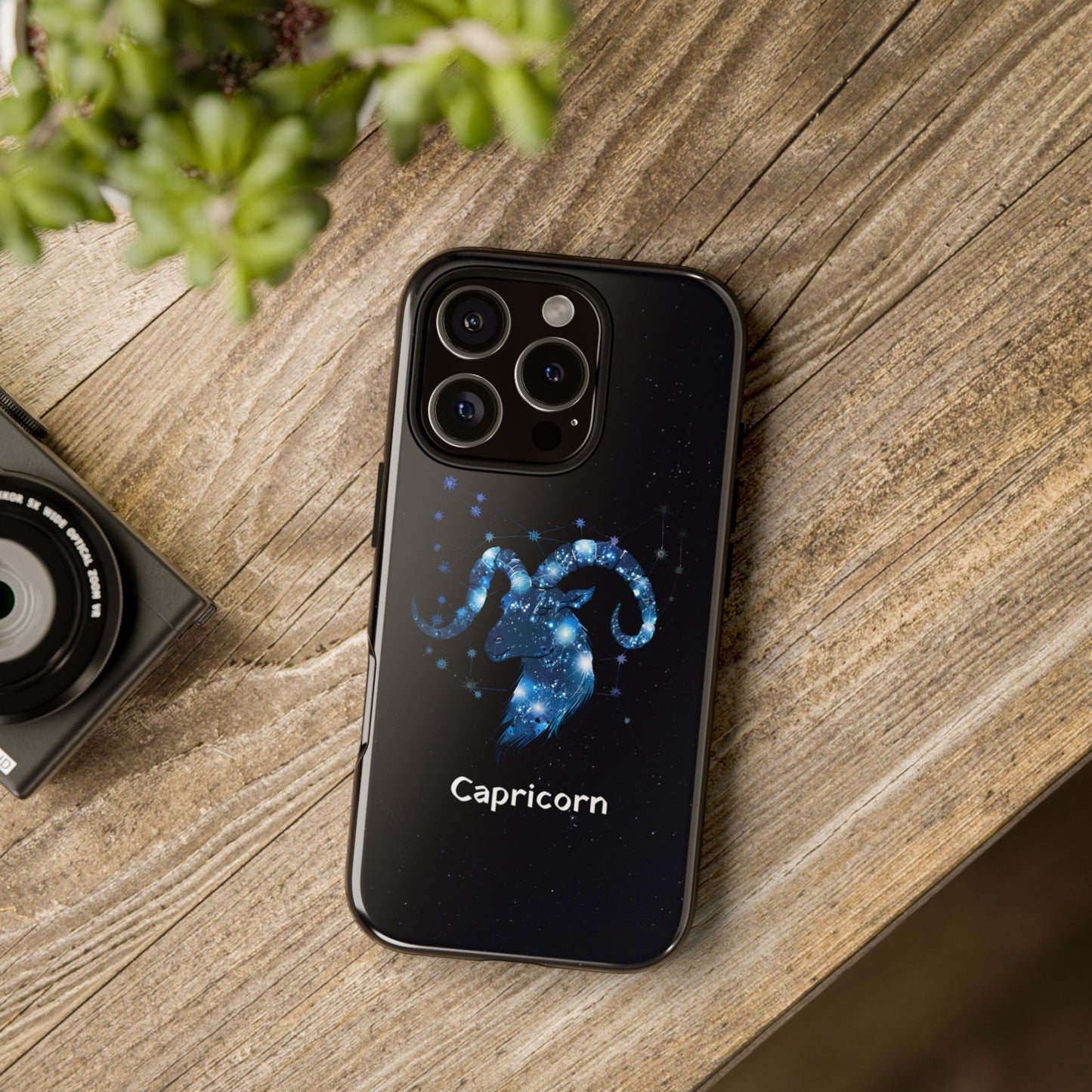 Capricorn Zodiac Star Sign Black Glossy Phone Case Tough Protection for iPhone or Samsung Galaxy