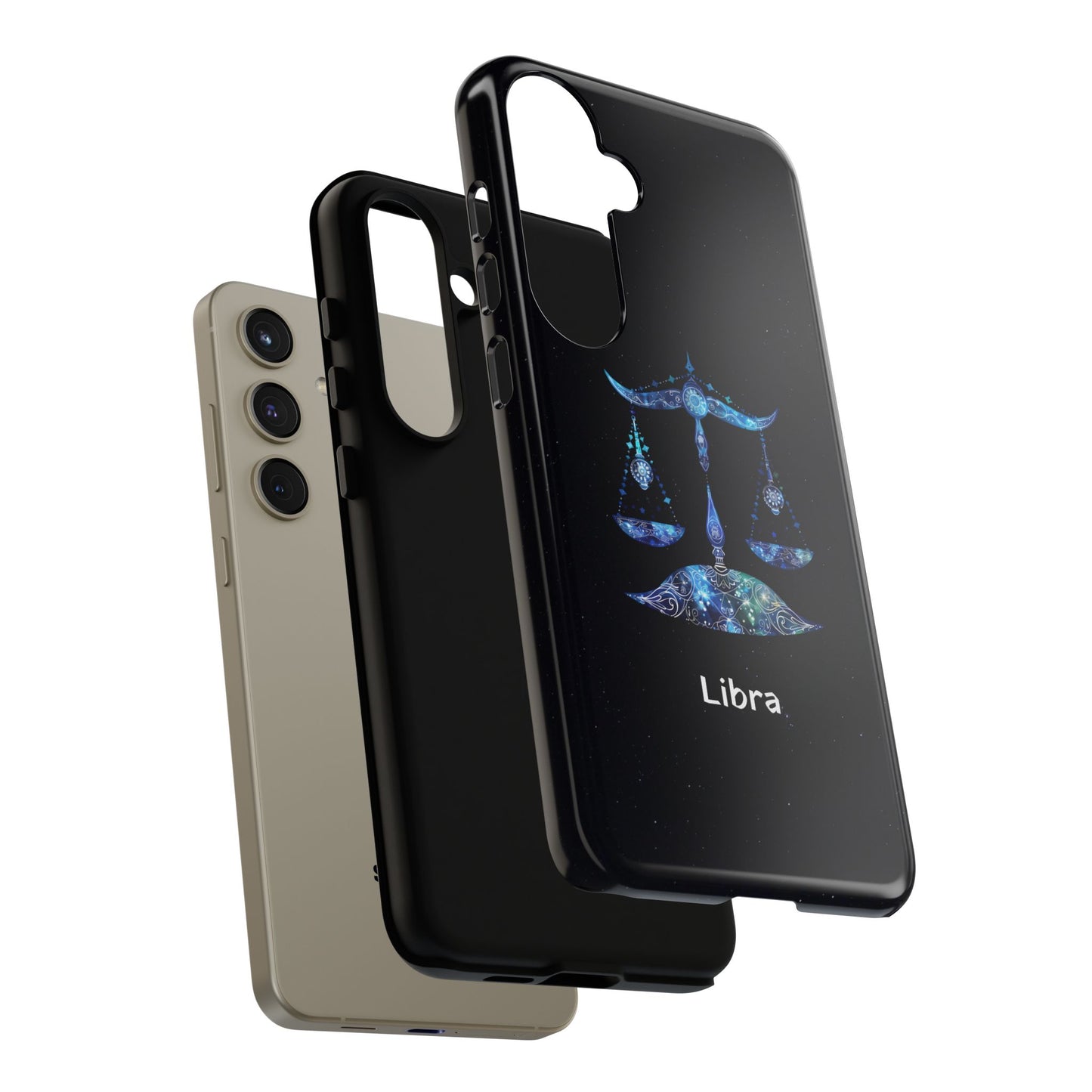 Libra Zodiac Star Sign Black Glossy Phone Case Tough Protection for iPhone or Samsung Galaxy