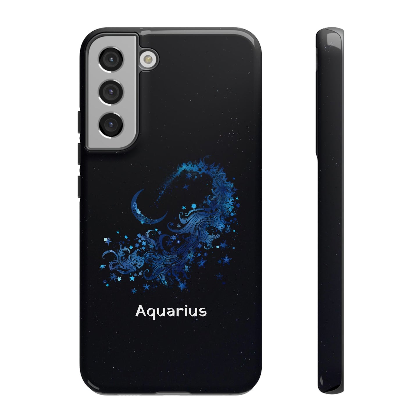 Aquarius Zodiac Star Sign Black Glossy Phone Case Tough Protection for iPhone or Samsung Galaxy
