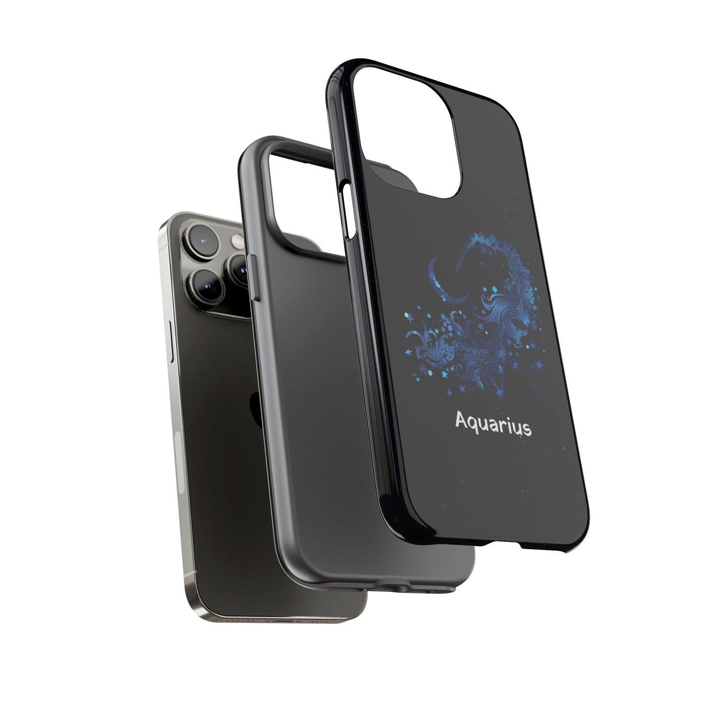 Aquarius Zodiac Star Sign Black Glossy Phone Case Tough Protection for iPhone or Samsung Galaxy