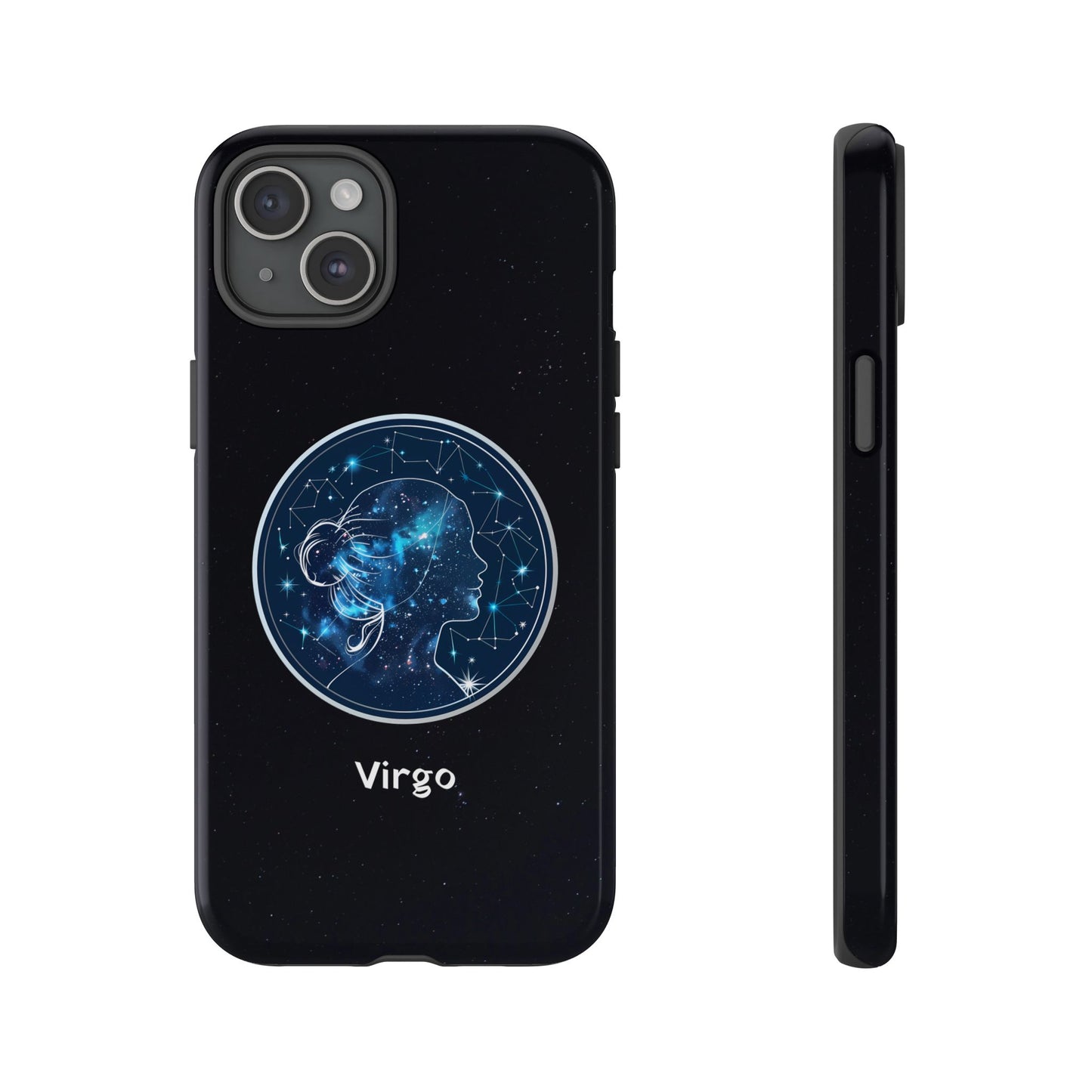 Virgo Zodiac Star Sign Black Glossy Phone Case Tough Protection for iPhone or Samsung Galaxy