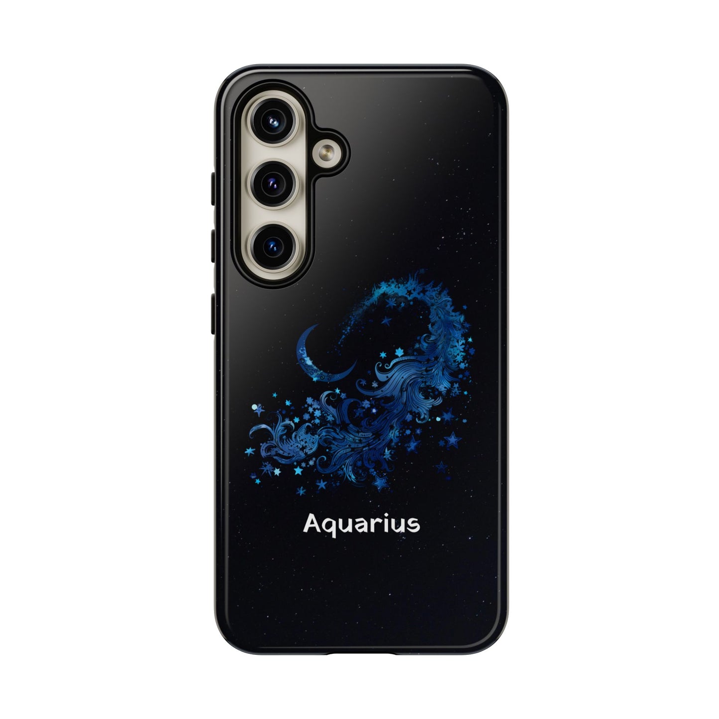 Aquarius Zodiac Star Sign Black Glossy Phone Case Tough Protection for iPhone or Samsung Galaxy