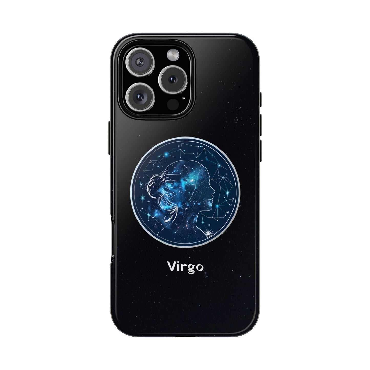 Virgo Zodiac Star Sign Black Glossy Phone Case Tough Protection for iPhone or Samsung Galaxy