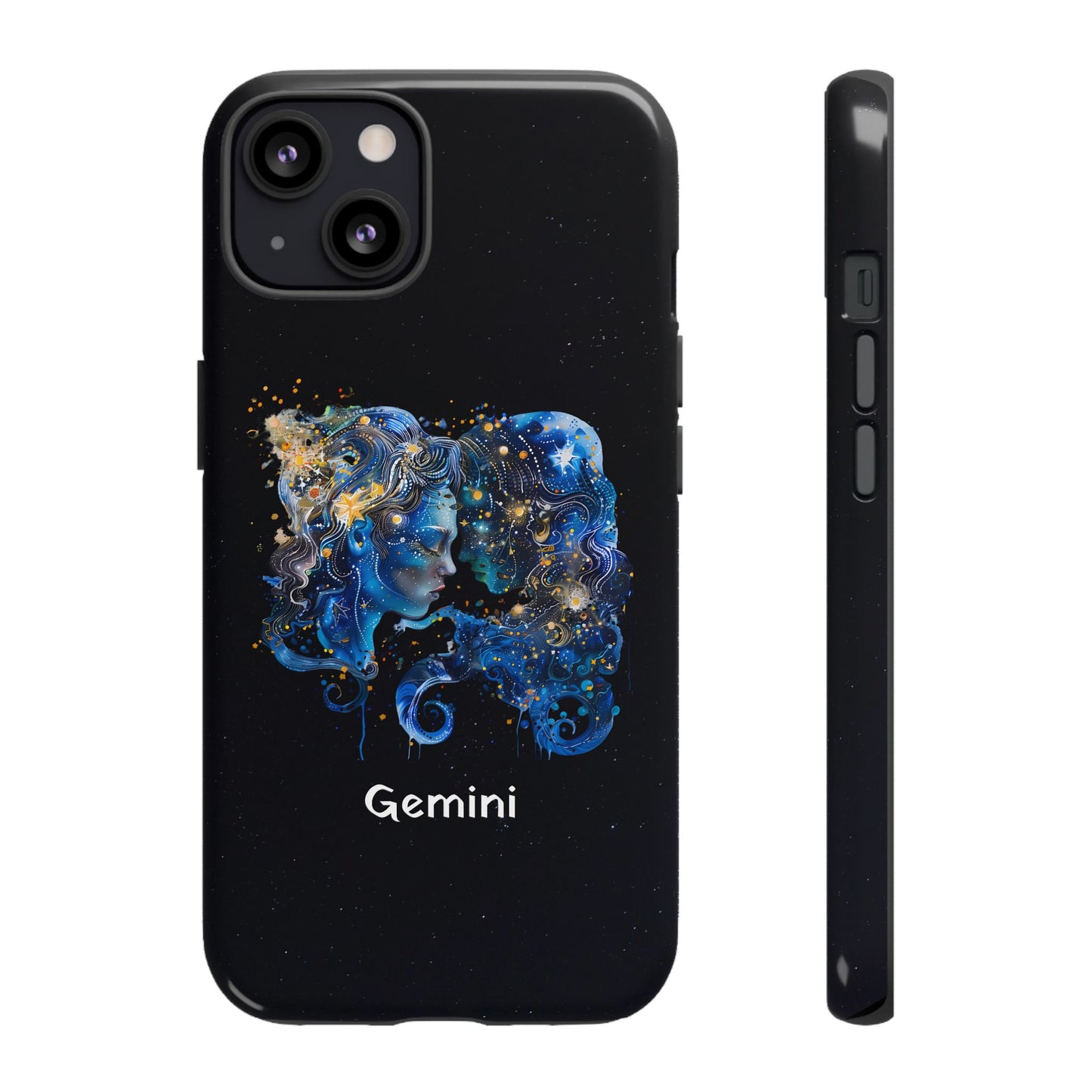 Gemini Zodiac Star Sign Black Glossy Phone Case Tough Protection for iPhone or Samsung Galaxy