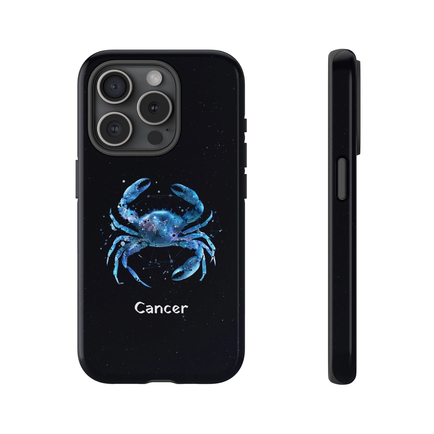 Cancer Zodiac Star Sign Black Glossy Phone Case Tough Protection for iPhone or Samsung Galaxy