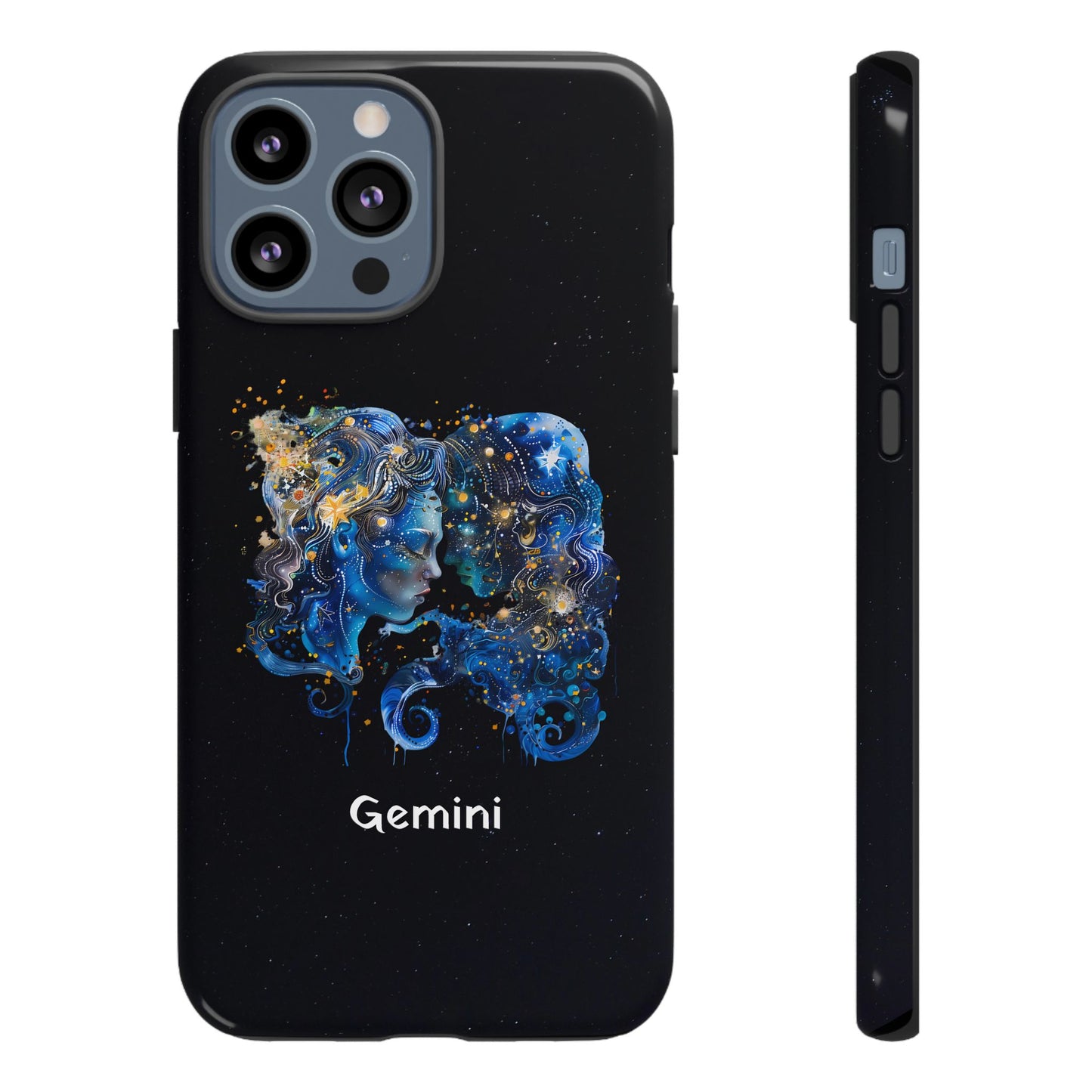 Gemini Zodiac Star Sign Black Glossy Phone Case Tough Protection for iPhone or Samsung Galaxy