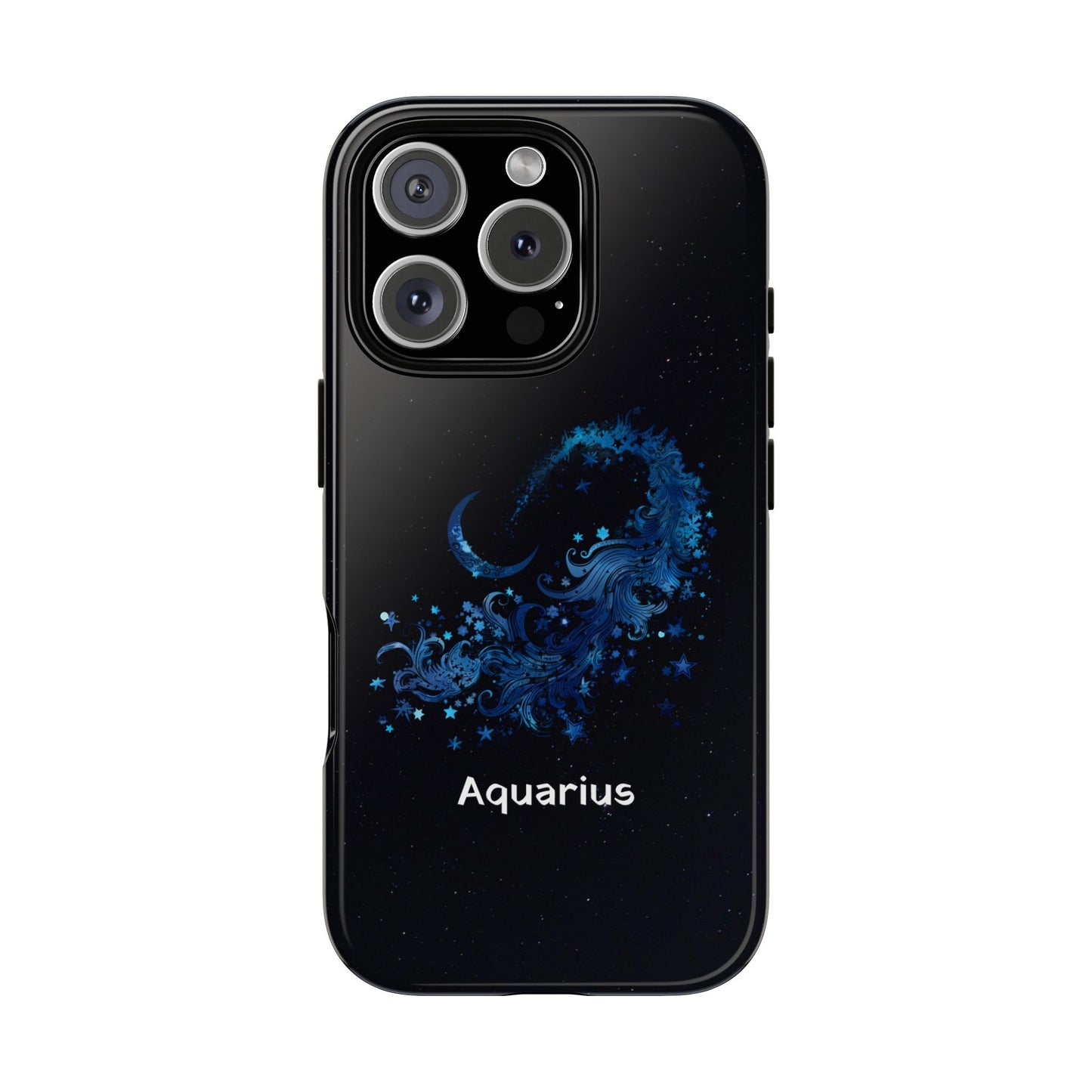 Aquarius Zodiac Star Sign Black Glossy Phone Case Tough Protection for iPhone or Samsung Galaxy