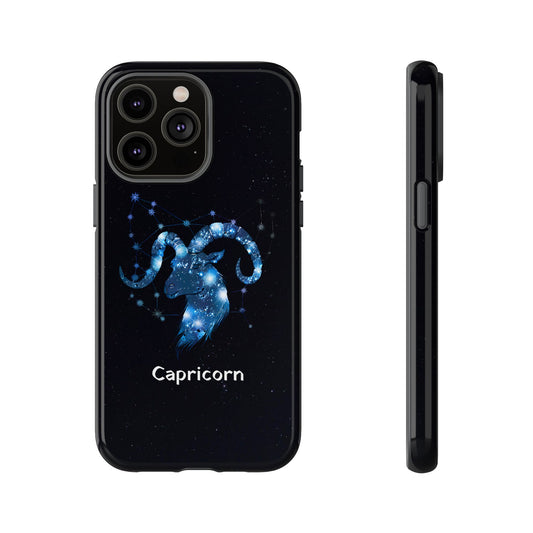 Capricorn Zodiac Star Sign Black Glossy Phone Case Tough Protection for iPhone or Samsung Galaxy