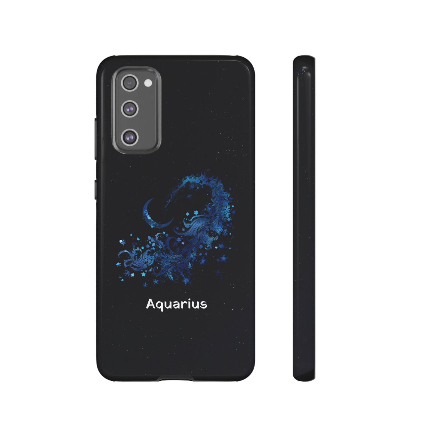 Aquarius Zodiac Star Sign Black Glossy Phone Case Tough Protection for iPhone or Samsung Galaxy