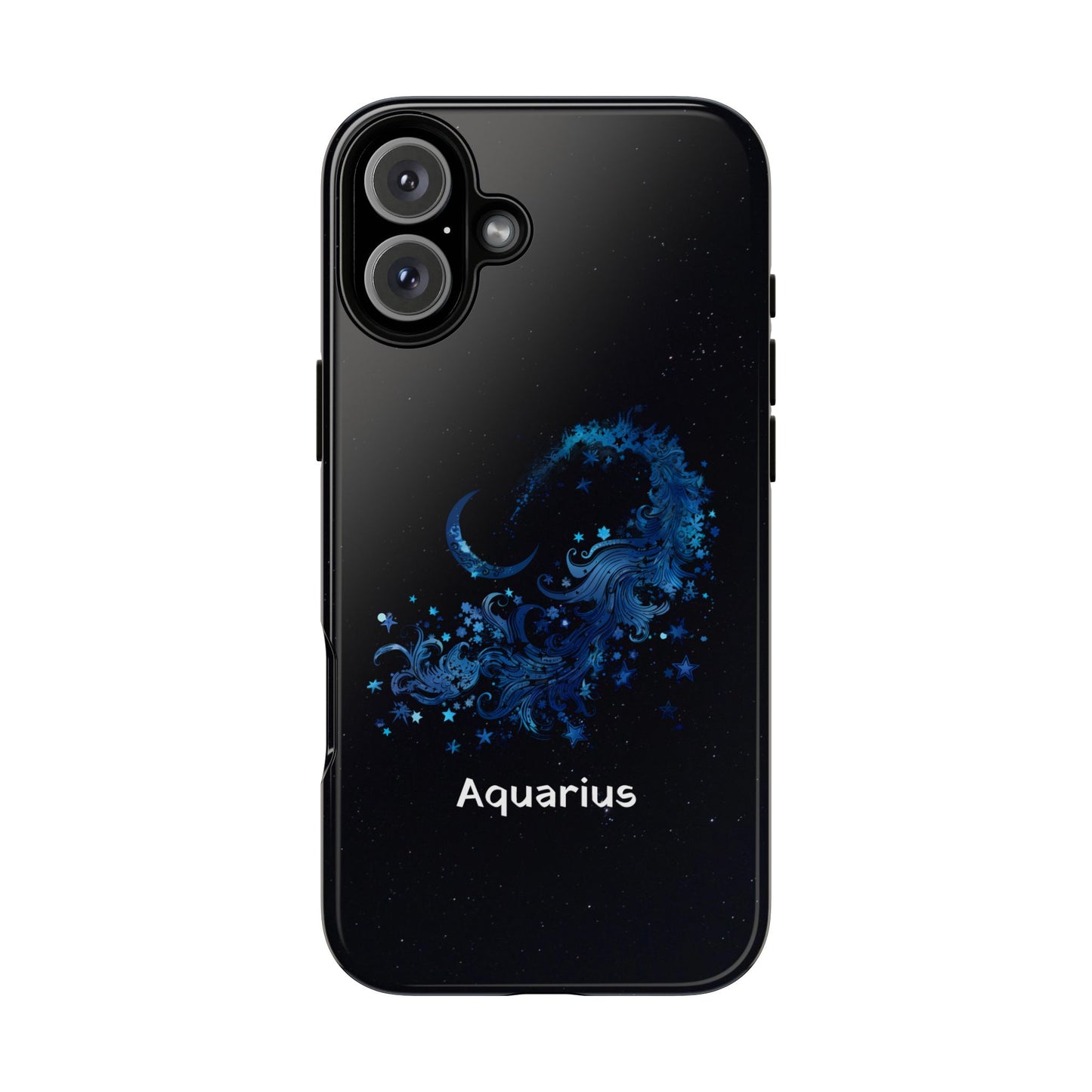 Aquarius Zodiac Star Sign Black Glossy Phone Case Tough Protection for iPhone or Samsung Galaxy