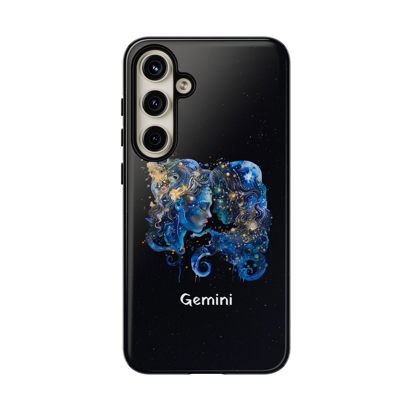 Gemini Zodiac Star Sign Black Glossy Phone Case Tough Protection for iPhone or Samsung Galaxy