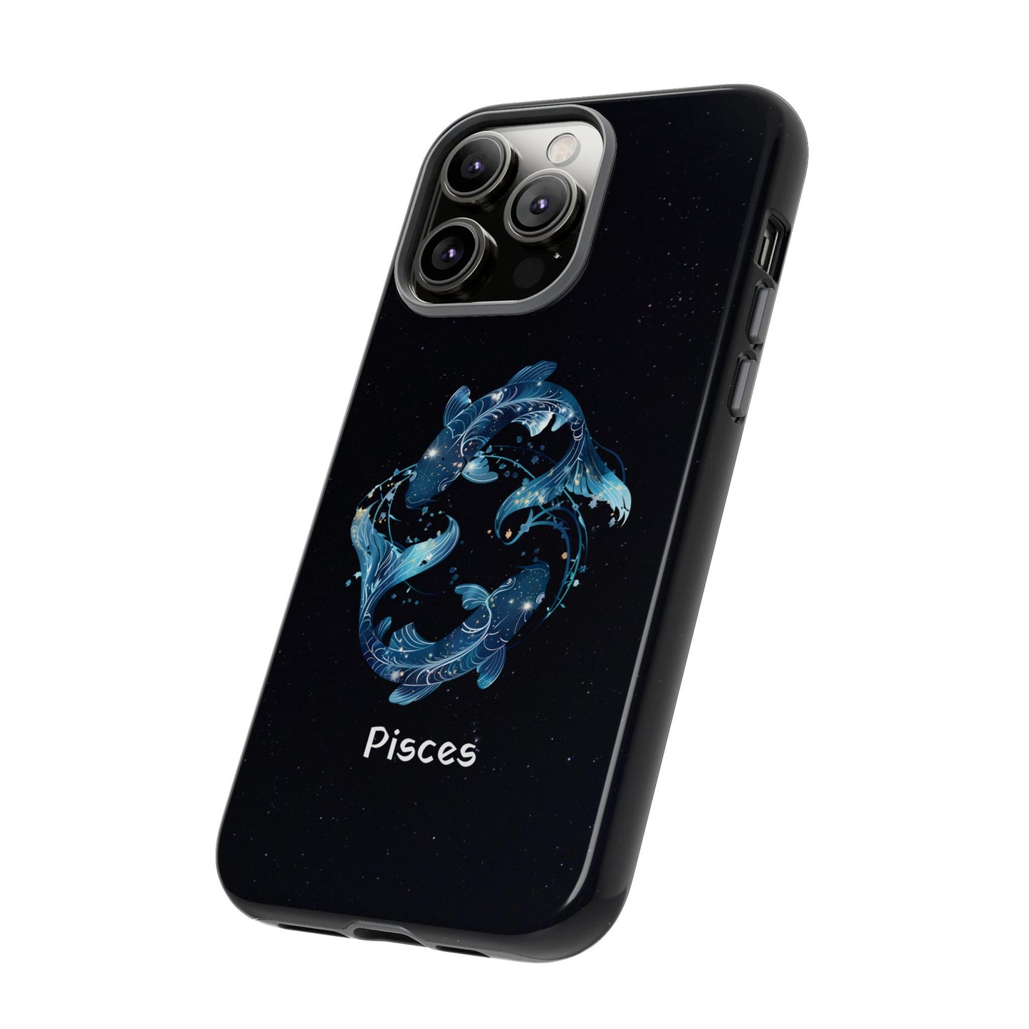 Pisces Zodiac Star Sign Black Glossy Phone Case Tough Protection for iPhone or Samsung Galaxy