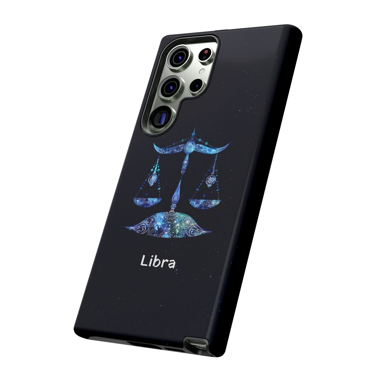 Libra Zodiac Star Sign Black Glossy Phone Case Tough Protection for iPhone or Samsung Galaxy