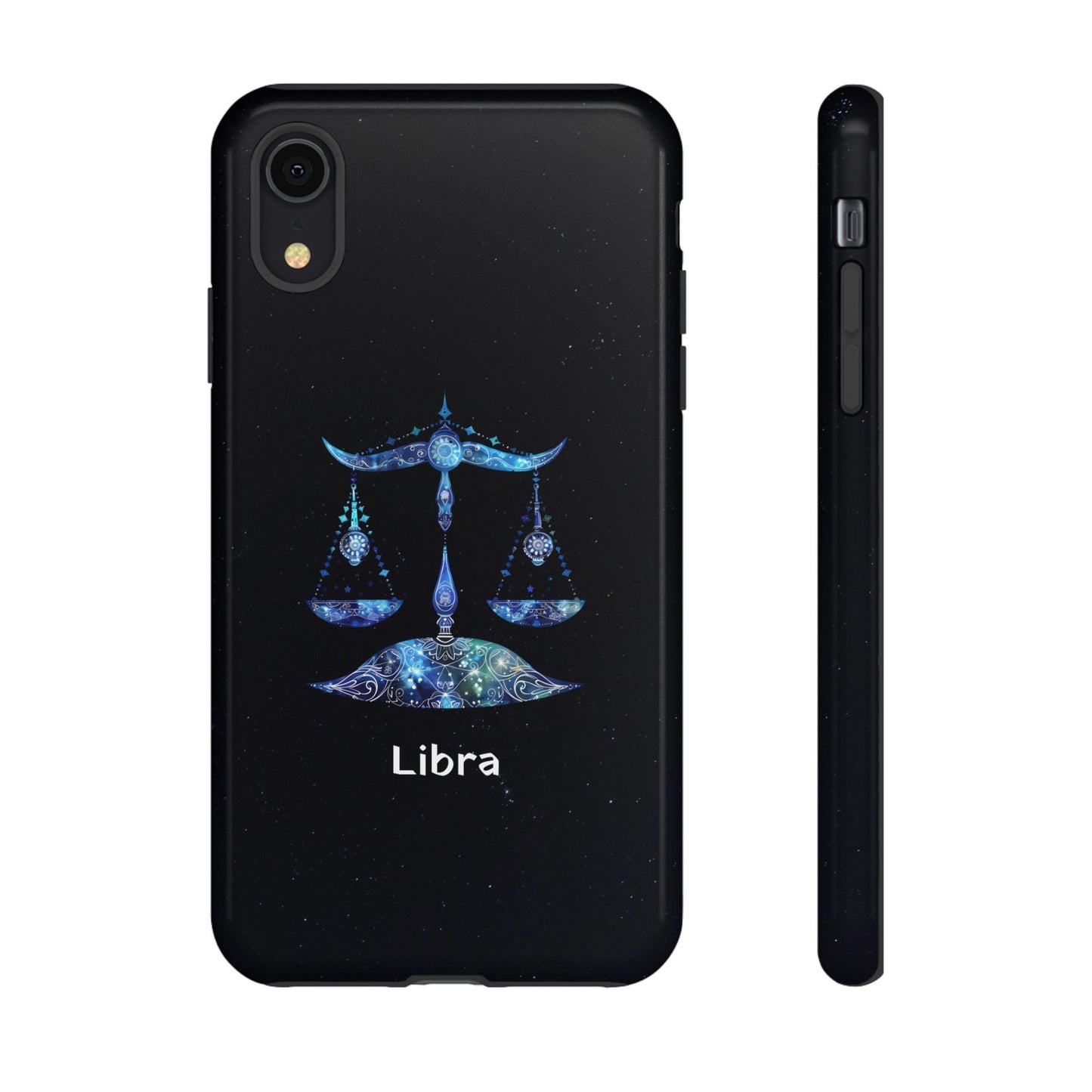 Libra Zodiac Star Sign Black Glossy Phone Case Tough Protection for iPhone or Samsung Galaxy