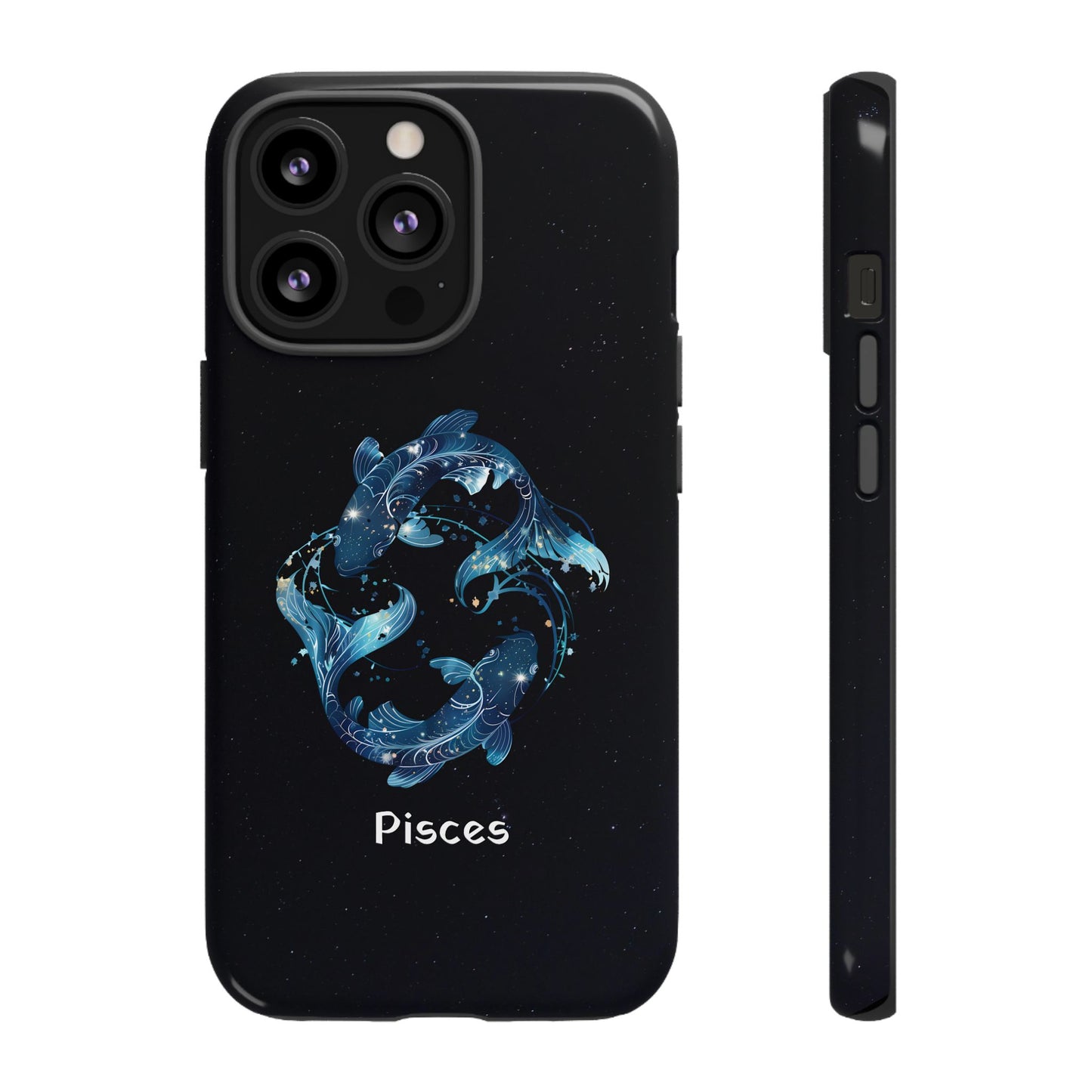 Pisces Zodiac Star Sign Black Glossy Phone Case Tough Protection for iPhone or Samsung Galaxy