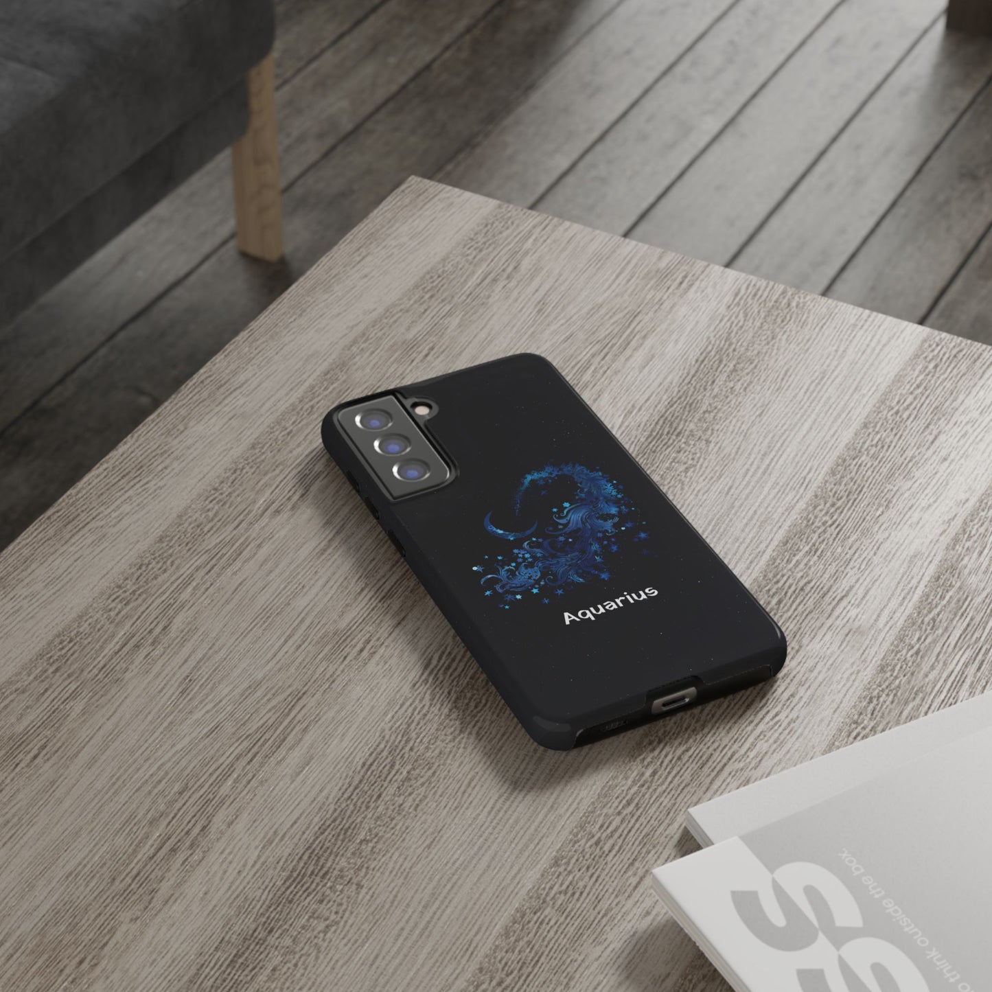 Aquarius Zodiac Star Sign Black Glossy Phone Case Tough Protection for iPhone or Samsung Galaxy