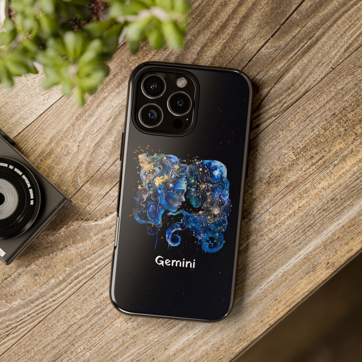 Gemini Zodiac Star Sign Black Glossy Phone Case Tough Protection for iPhone or Samsung Galaxy