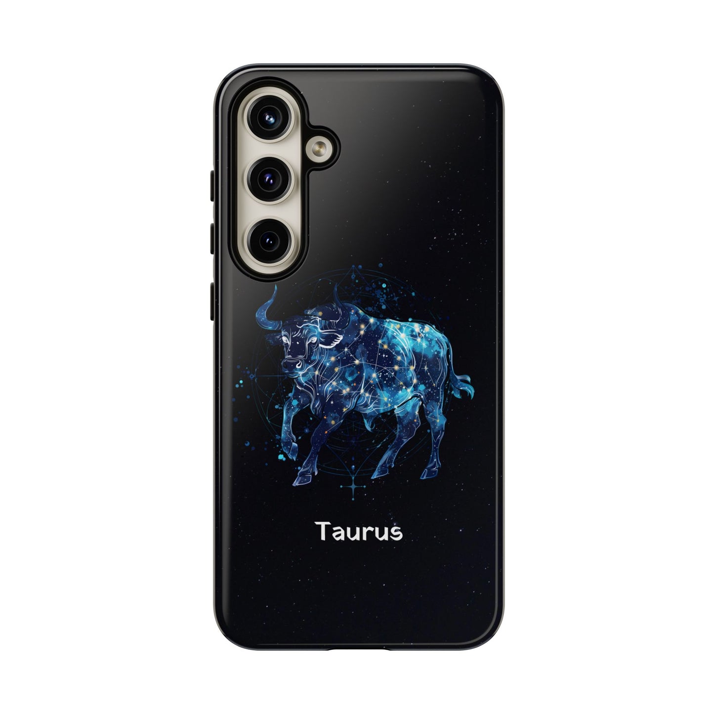 Taurus Zodiac Star Sign Black Glossy Phone Case Tough Protection for iPhone or Samsung Galaxy
