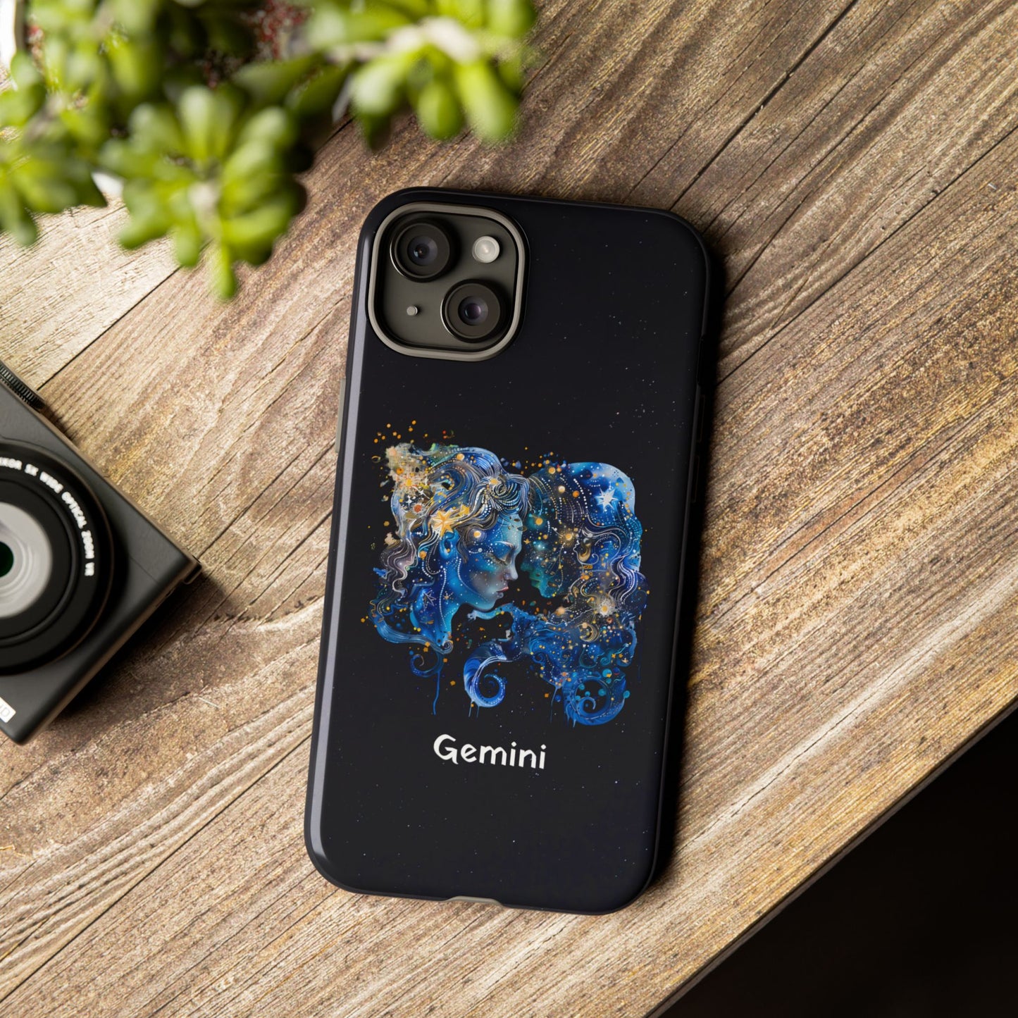 Gemini Zodiac Star Sign Black Glossy Phone Case Tough Protection for iPhone or Samsung Galaxy