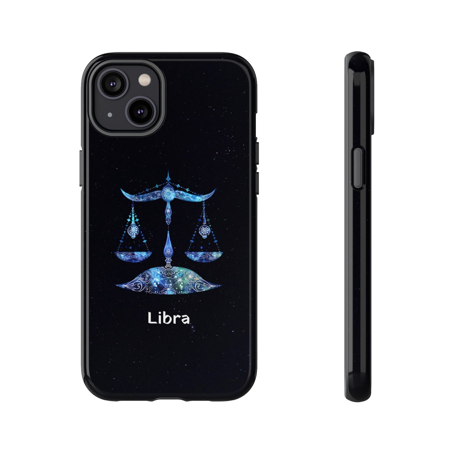 Libra Zodiac Star Sign Black Glossy Phone Case Tough Protection for iPhone or Samsung Galaxy