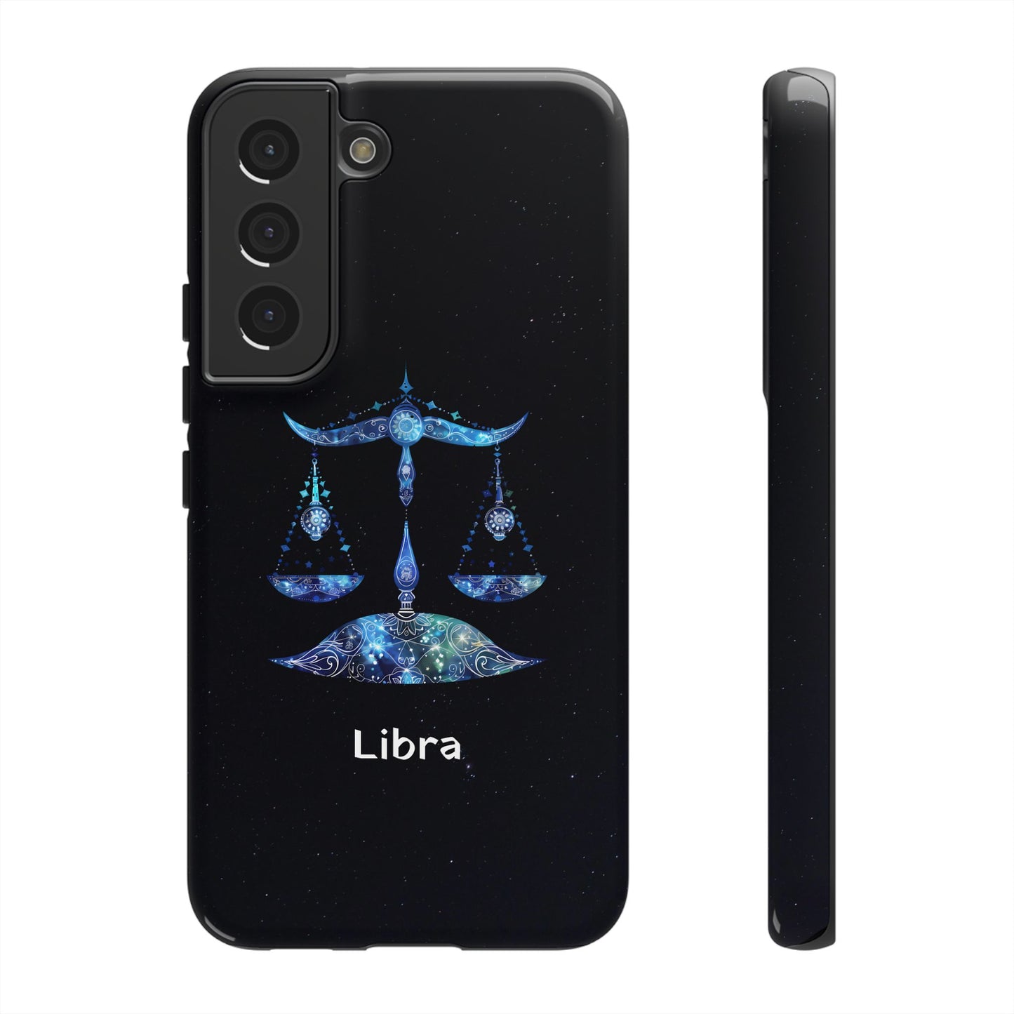 Libra Zodiac Star Sign Black Glossy Phone Case Tough Protection for iPhone or Samsung Galaxy