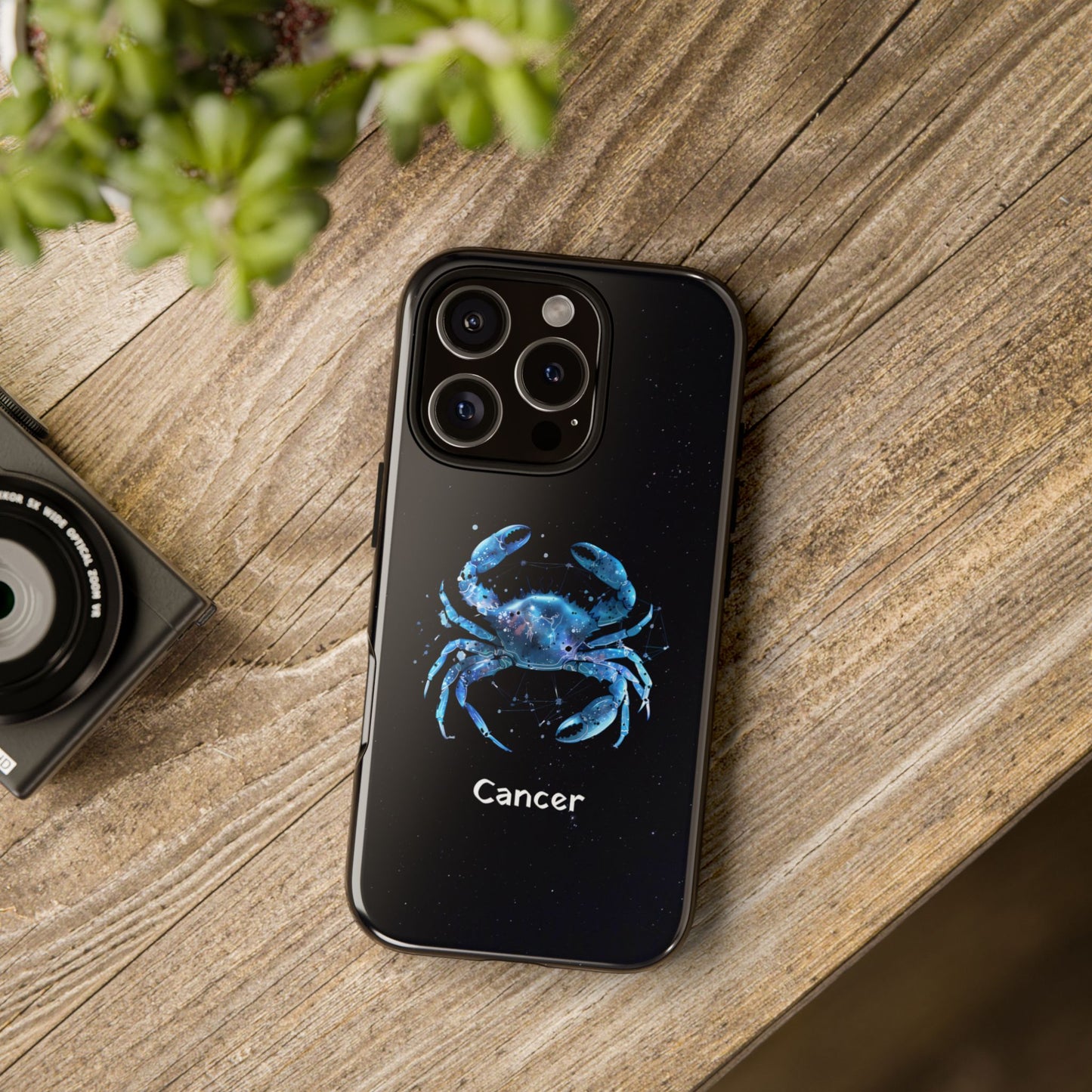 Cancer Zodiac Star Sign Black Glossy Phone Case Tough Protection for iPhone or Samsung Galaxy