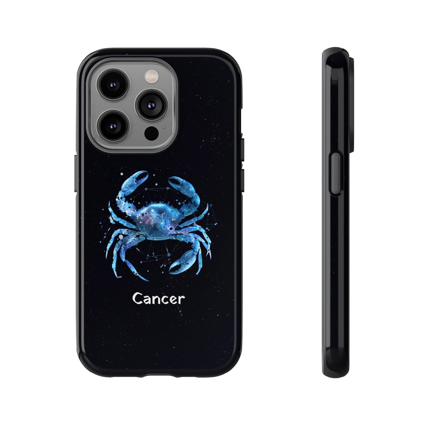 Cancer Zodiac Star Sign Black Glossy Phone Case Tough Protection for iPhone or Samsung Galaxy
