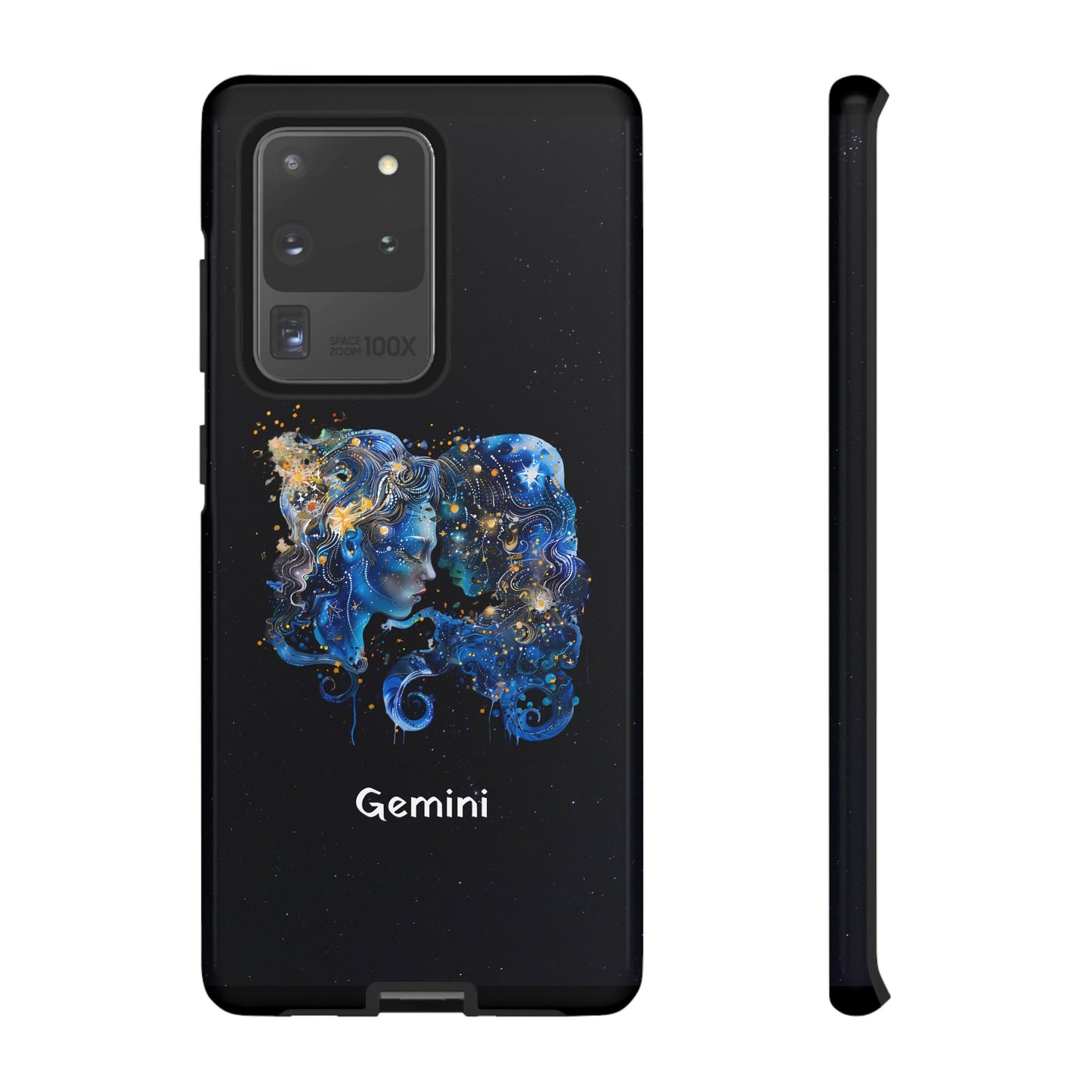 Gemini Zodiac Star Sign Black Glossy Phone Case Tough Protection for iPhone or Samsung Galaxy