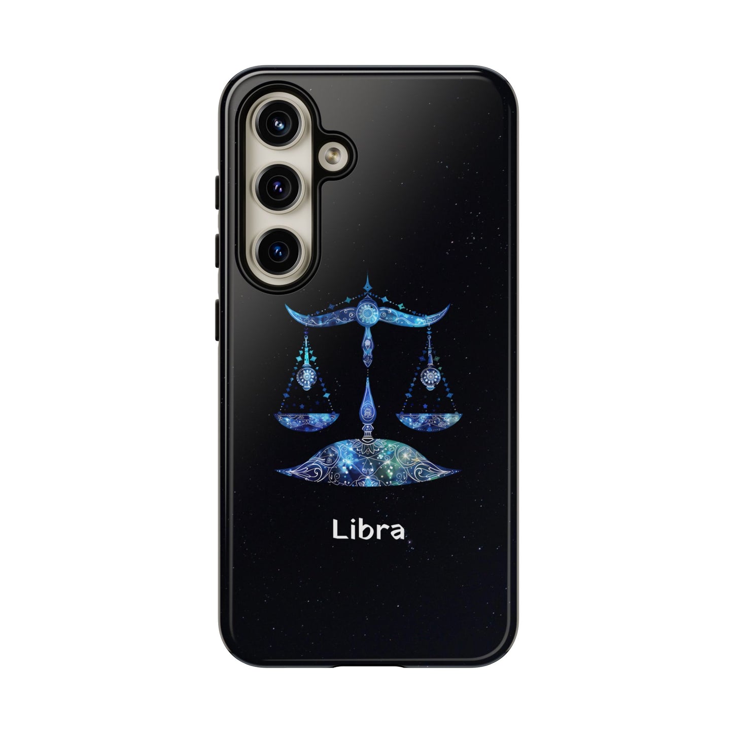 Libra Zodiac Star Sign Black Glossy Phone Case Tough Protection for iPhone or Samsung Galaxy