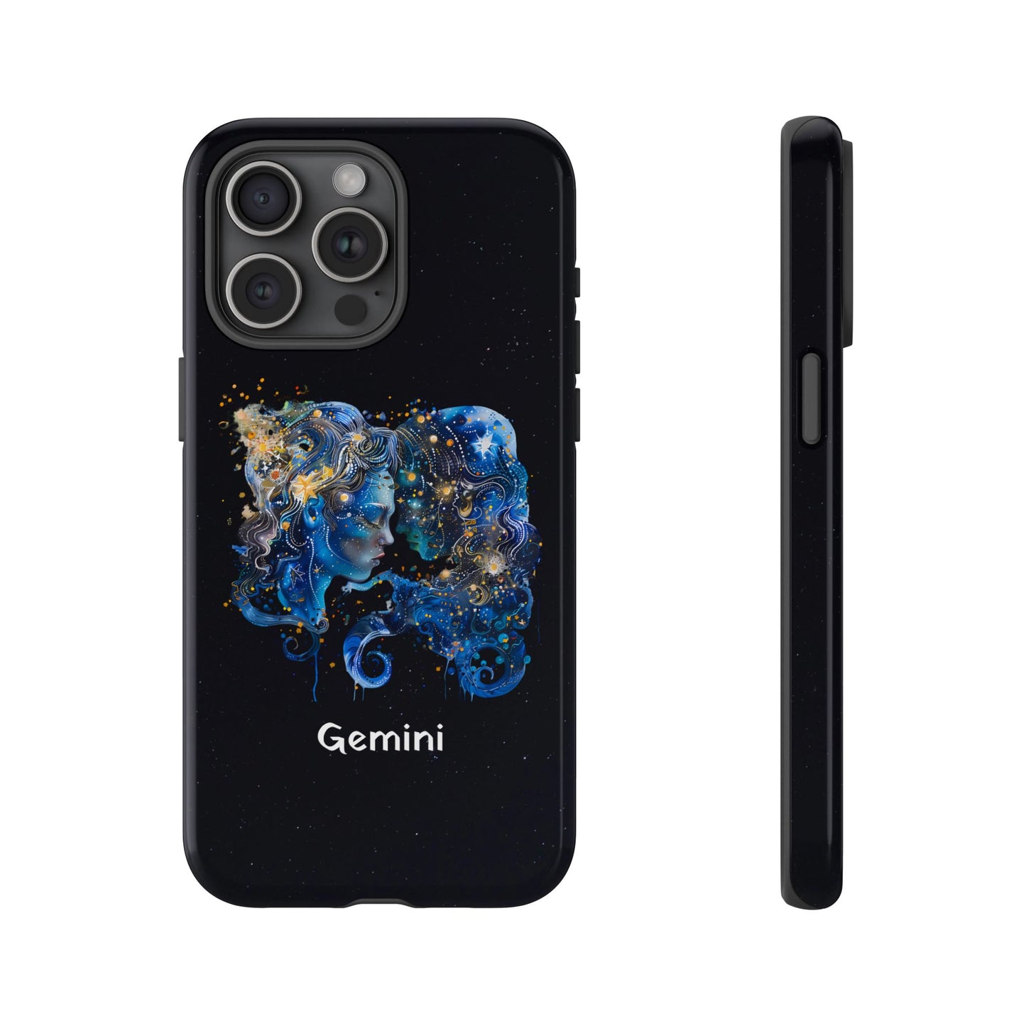 Gemini Zodiac Star Sign Black Glossy Phone Case Tough Protection for iPhone or Samsung Galaxy