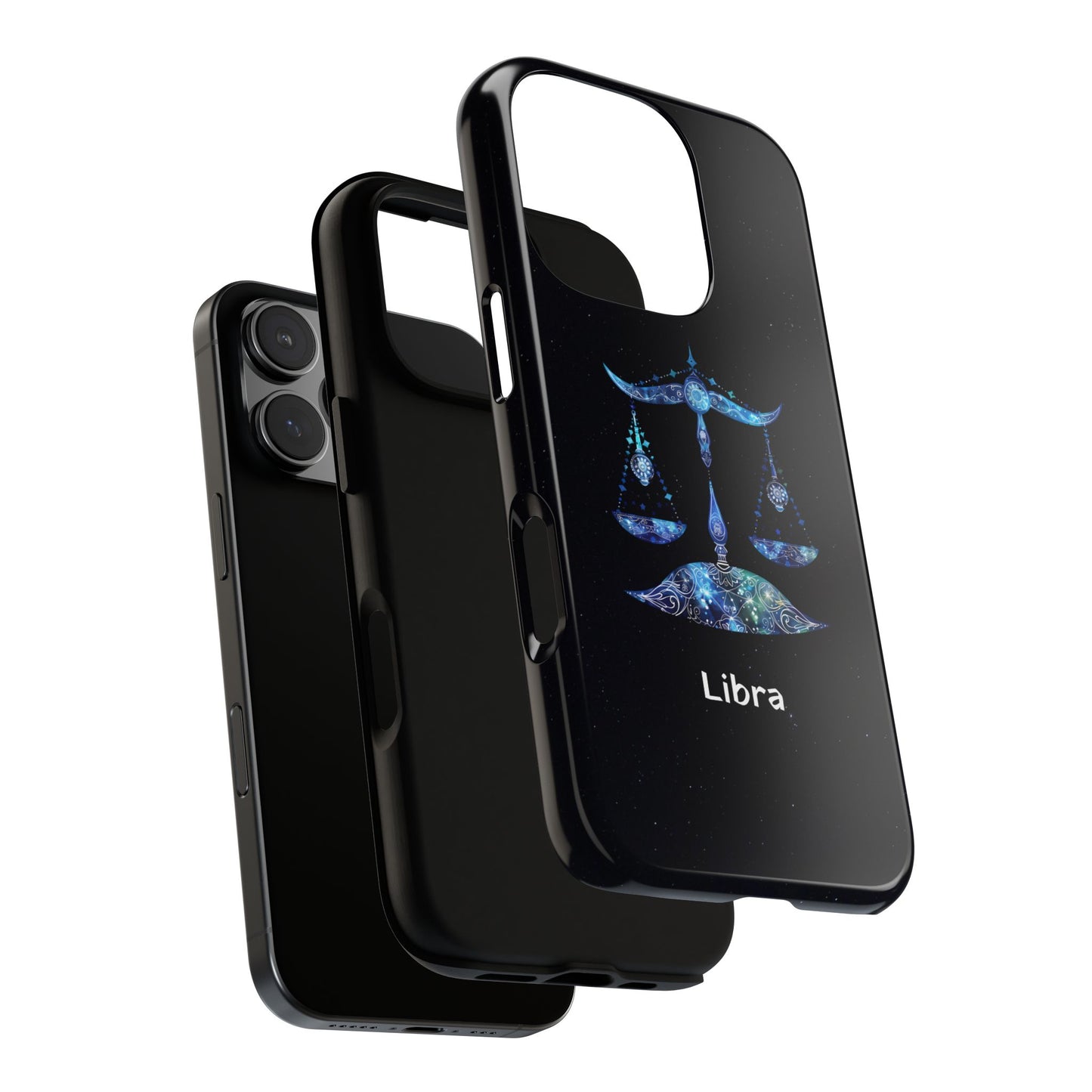 Libra Zodiac Star Sign Black Glossy Phone Case Tough Protection for iPhone or Samsung Galaxy