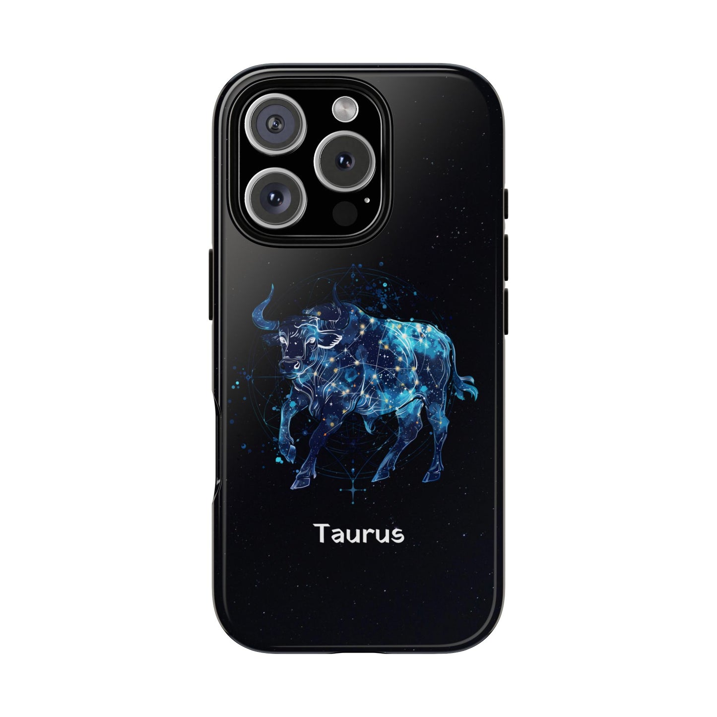 Taurus Zodiac Star Sign Black Glossy Phone Case Tough Protection for iPhone or Samsung Galaxy