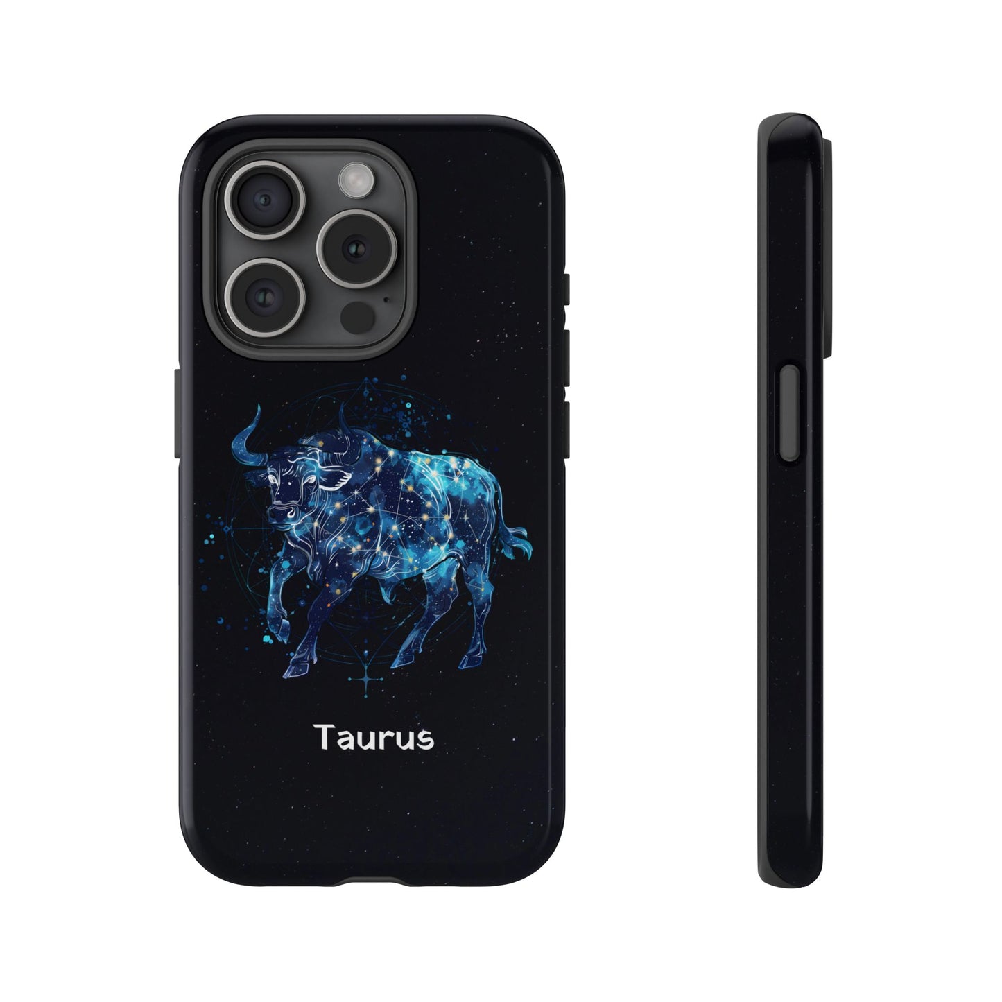 Taurus Zodiac Star Sign Black Glossy Phone Case Tough Protection for iPhone or Samsung Galaxy