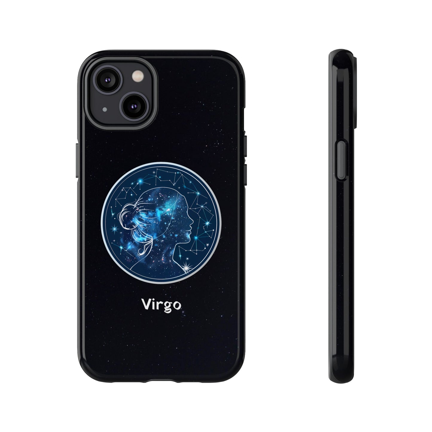 Virgo Zodiac Star Sign Black Glossy Phone Case Tough Protection for iPhone or Samsung Galaxy