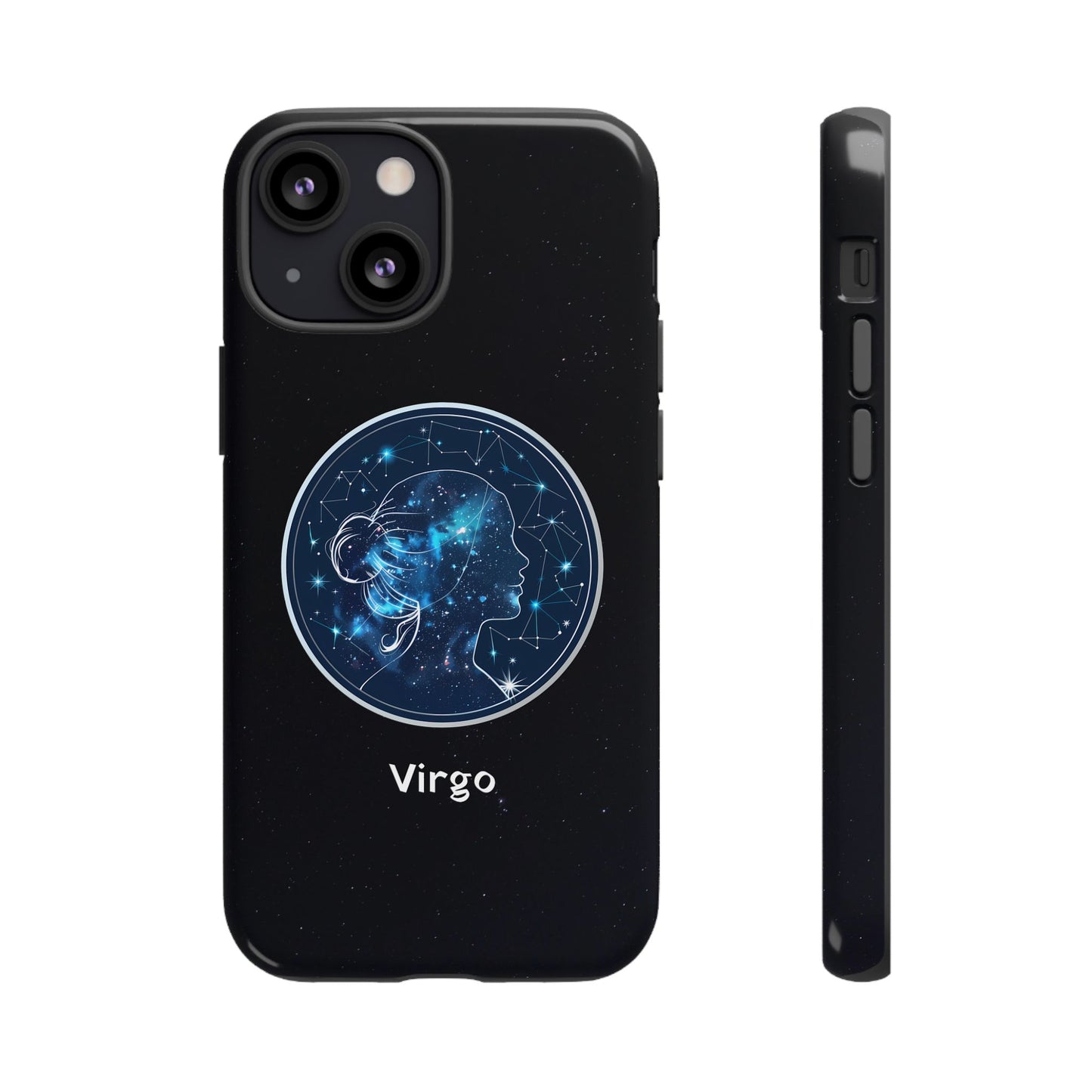 Virgo Zodiac Star Sign Black Glossy Phone Case Tough Protection for iPhone or Samsung Galaxy