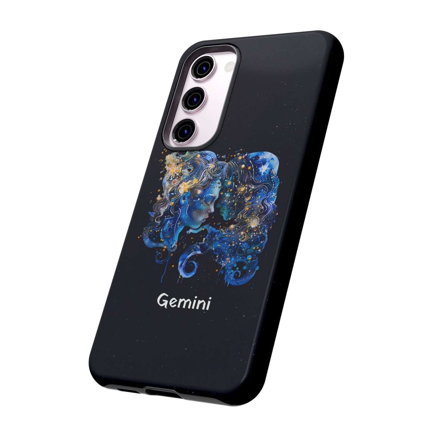Gemini Zodiac Star Sign Black Glossy Phone Case Tough Protection for iPhone or Samsung Galaxy