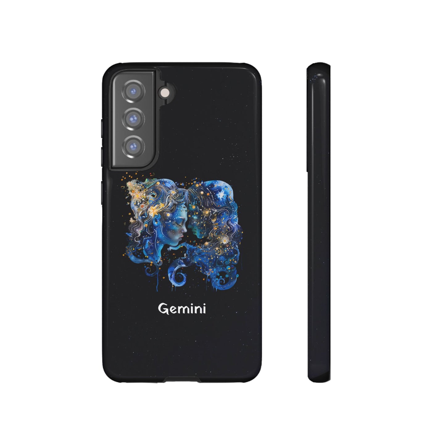 Gemini Zodiac Star Sign Black Glossy Phone Case Tough Protection for iPhone or Samsung Galaxy