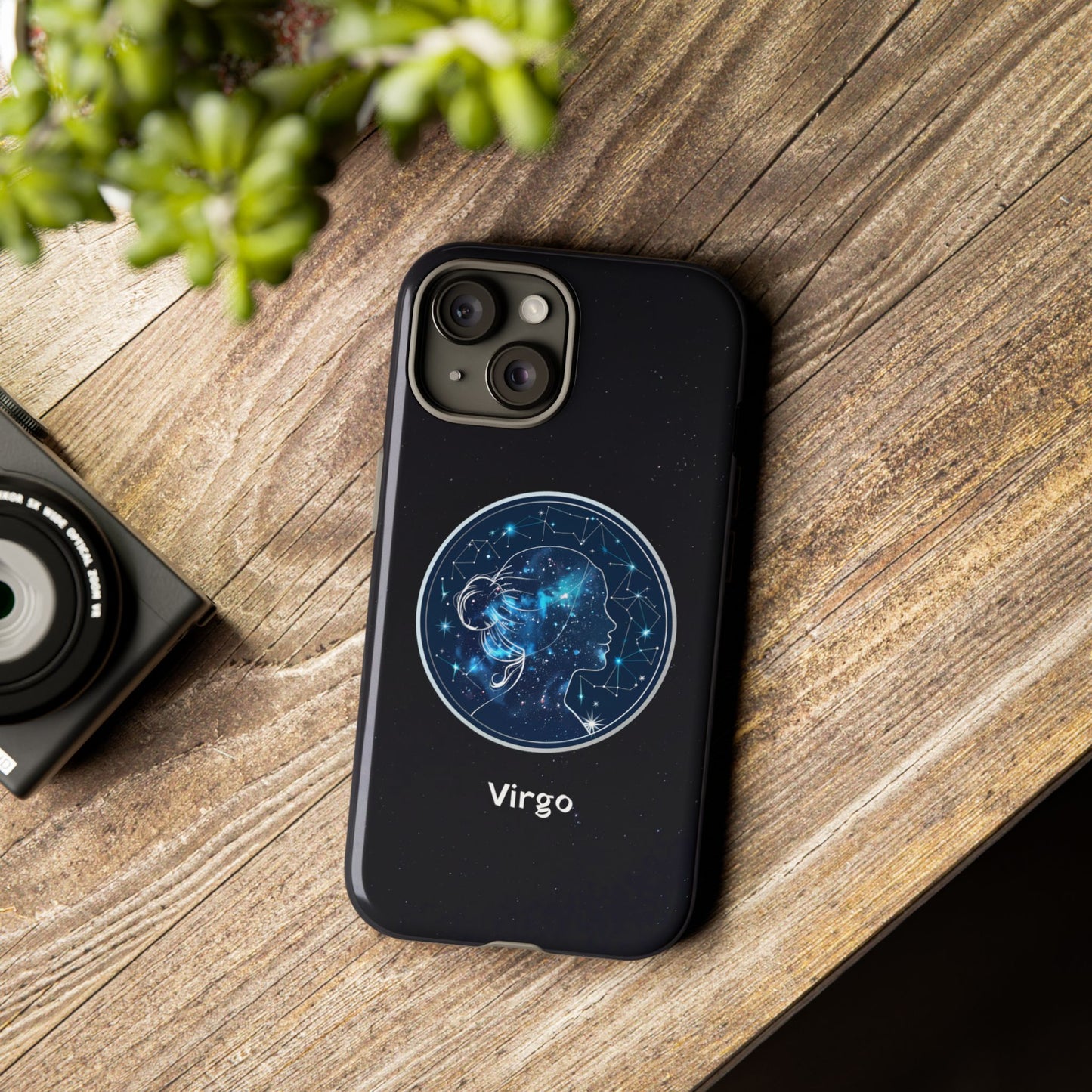 Virgo Zodiac Star Sign Black Glossy Phone Case Tough Protection for iPhone or Samsung Galaxy