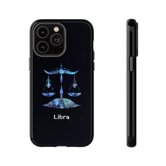 Libra Zodiac Star Sign Black Glossy Phone Case Tough Protection for iPhone or Samsung Galaxy