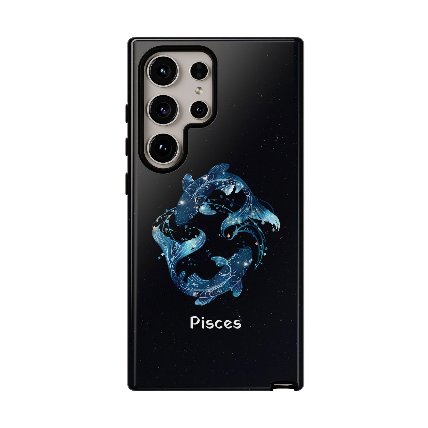 Pisces Zodiac Star Sign Black Glossy Phone Case Tough Protection for iPhone or Samsung Galaxy