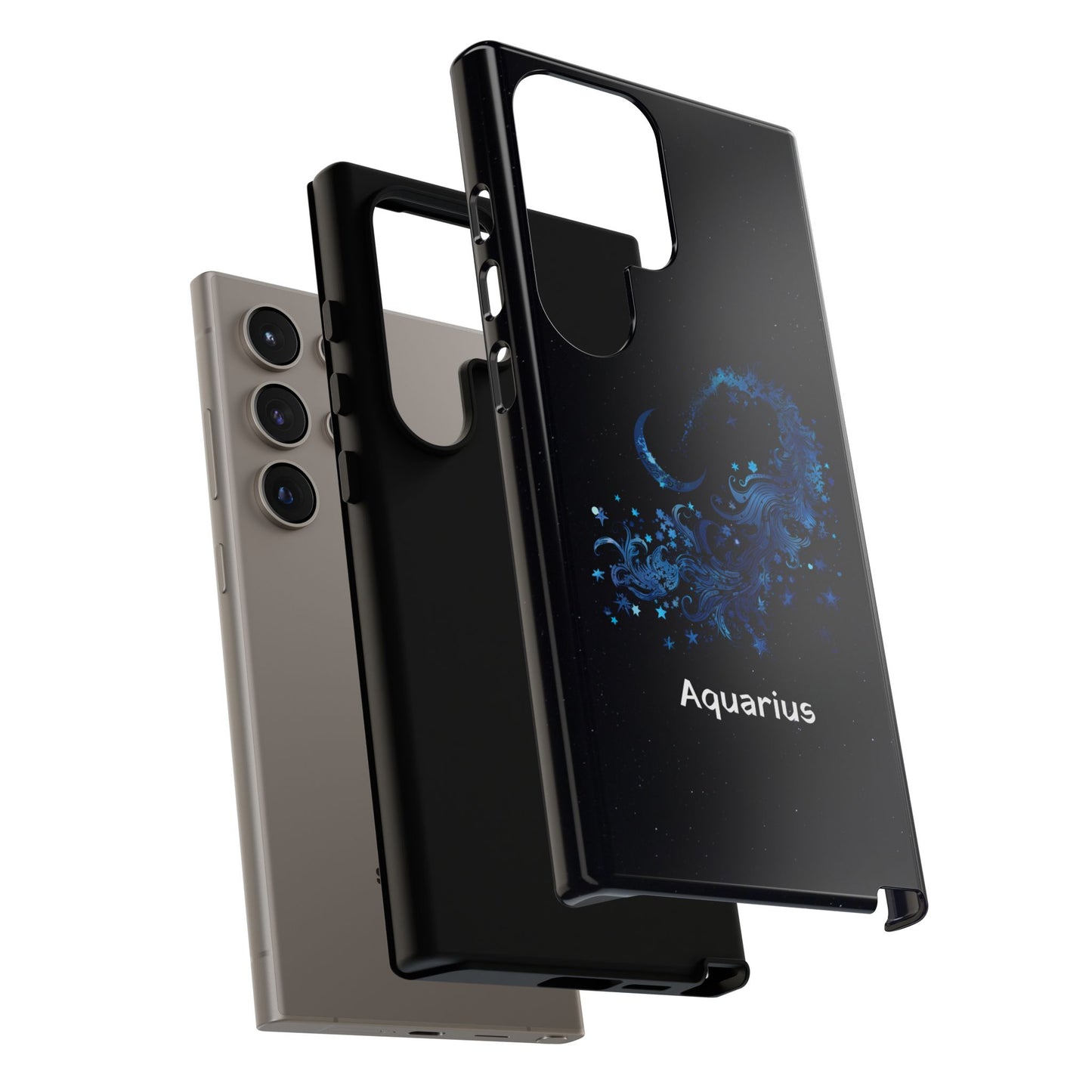 Aquarius Zodiac Star Sign Black Glossy Phone Case Tough Protection for iPhone or Samsung Galaxy