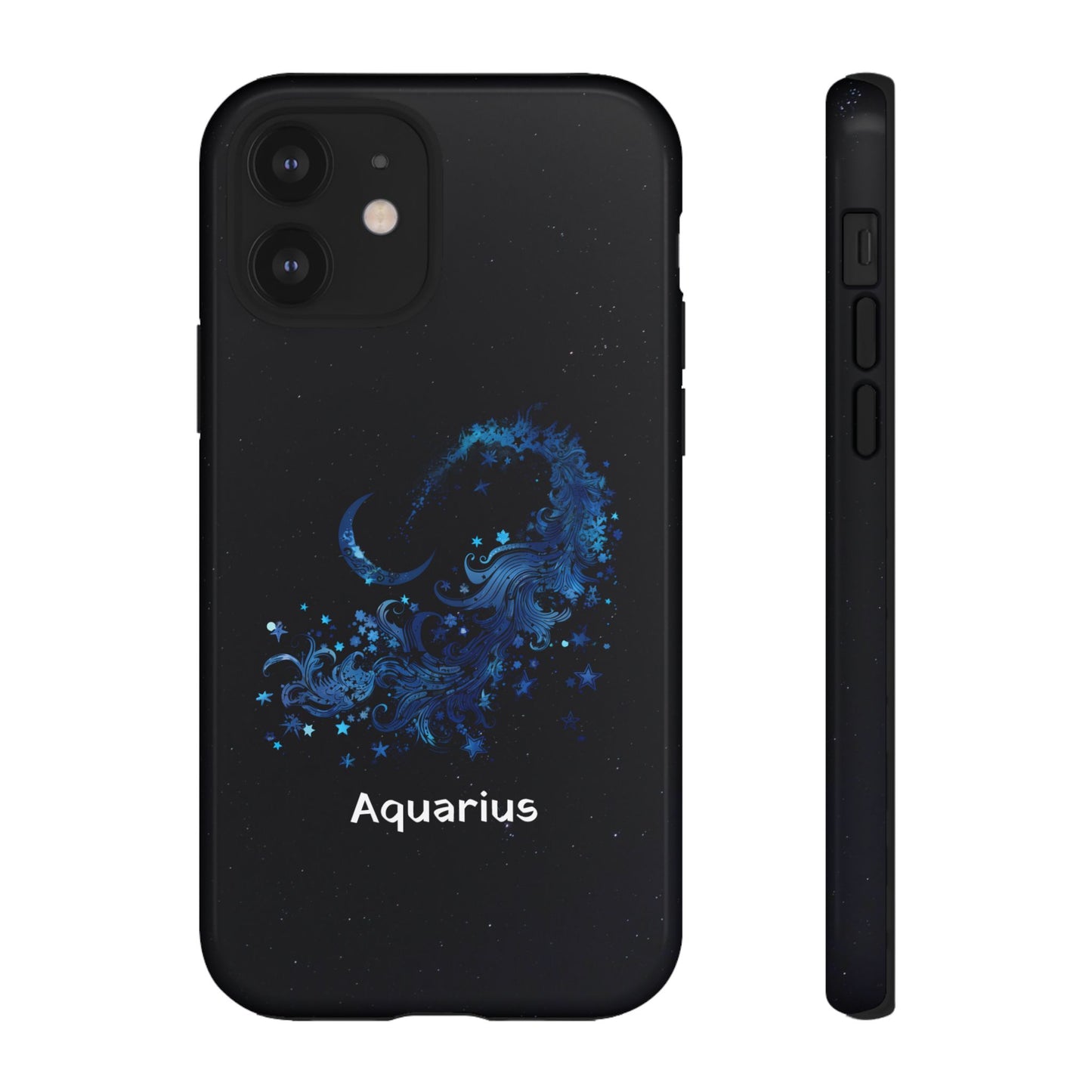 Aquarius Zodiac Star Sign Black Glossy Phone Case Tough Protection for iPhone or Samsung Galaxy