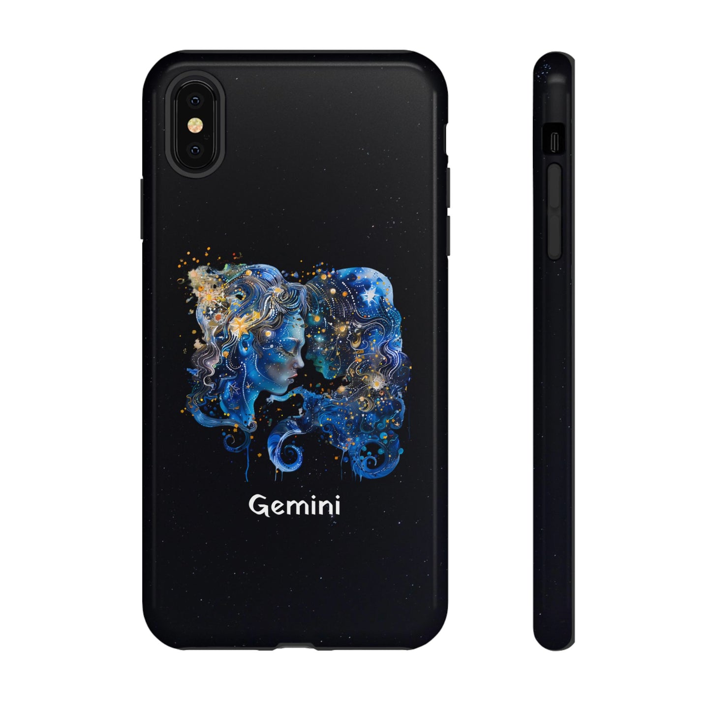 Gemini Zodiac Star Sign Black Glossy Phone Case Tough Protection for iPhone or Samsung Galaxy